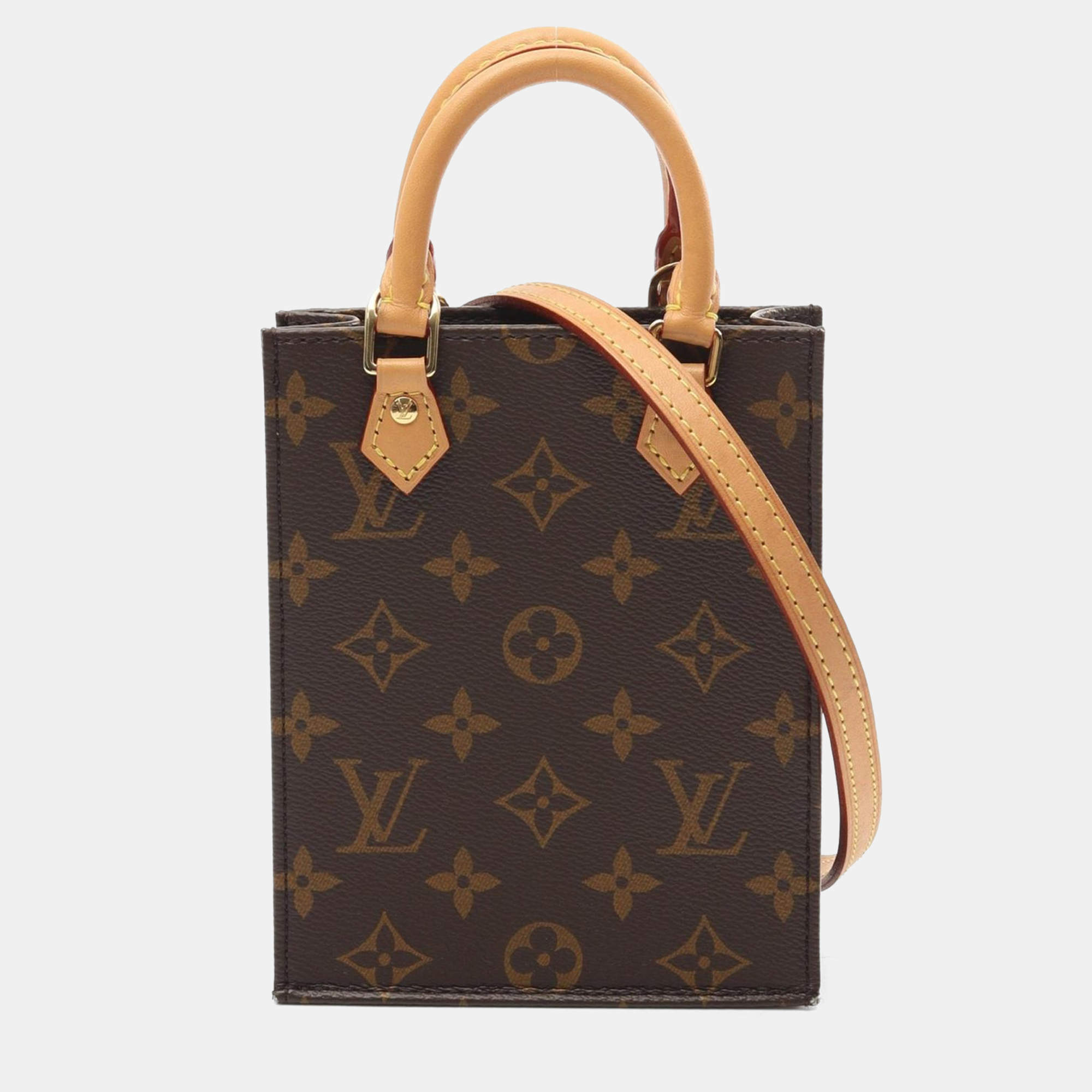 Pre Owned Louis Vuitton Sac Plat Petite Brown Monogram Canvas Bag