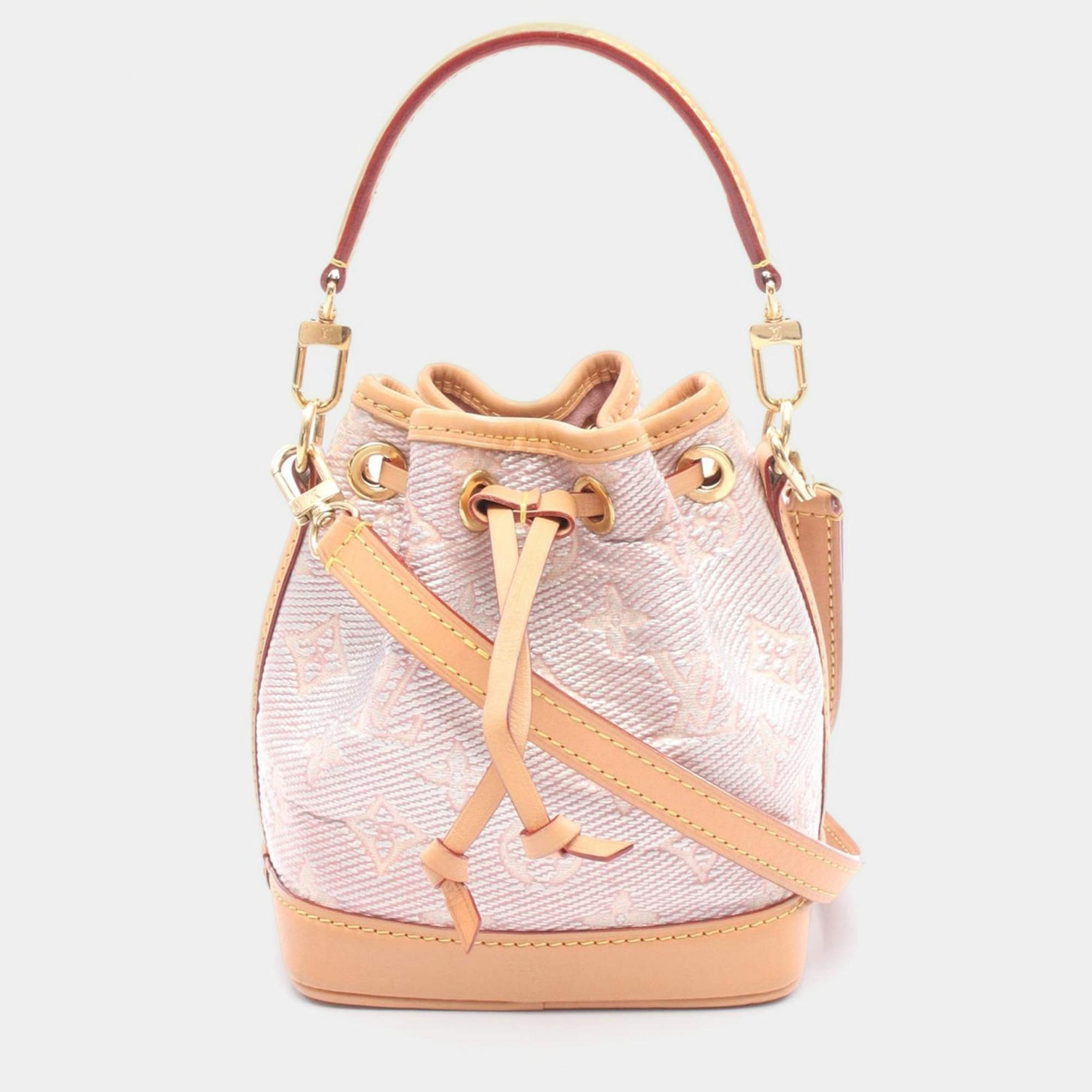 Pre Owned Louis Vuitton Nano Noe Pink Monogram Laminated Jacquard Shoulder Bag 
