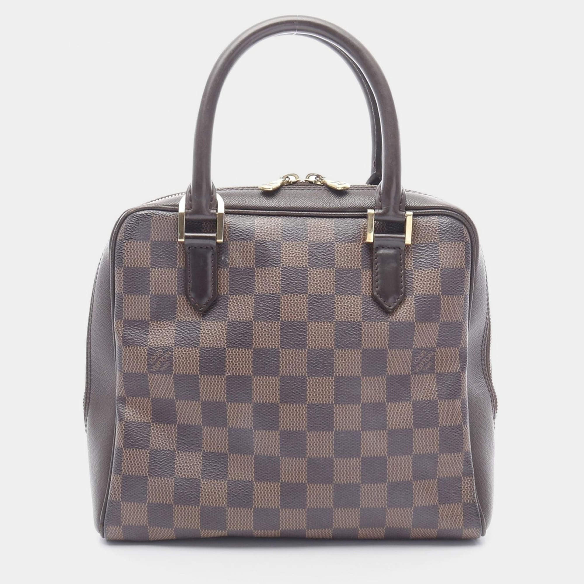 Pre Owned Louis Vuitton Brera Brown Ebene Damier Canvas Leather Handbag 