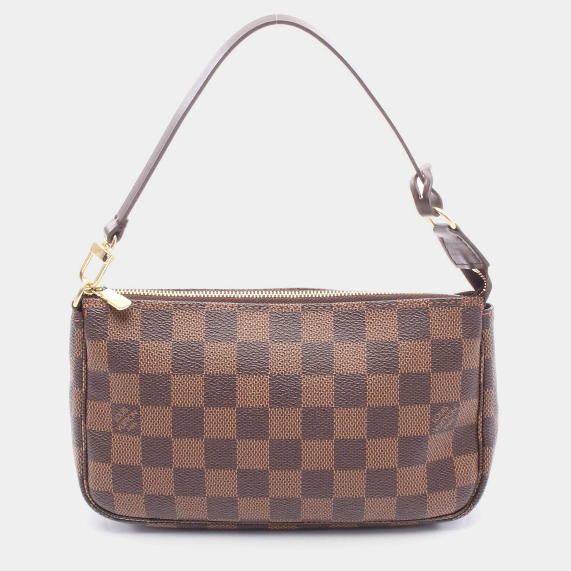 Pre Owned Louis Vuitton Pochette Accessoires Damier Ebene Leather Handbag 