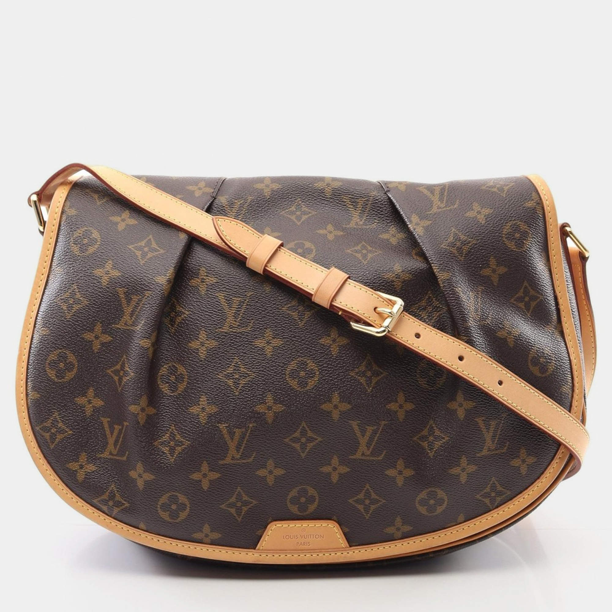 Pre Owned Louis Vuitton Menilmontant MM Brown Monogram Leather Crossbody Bag
