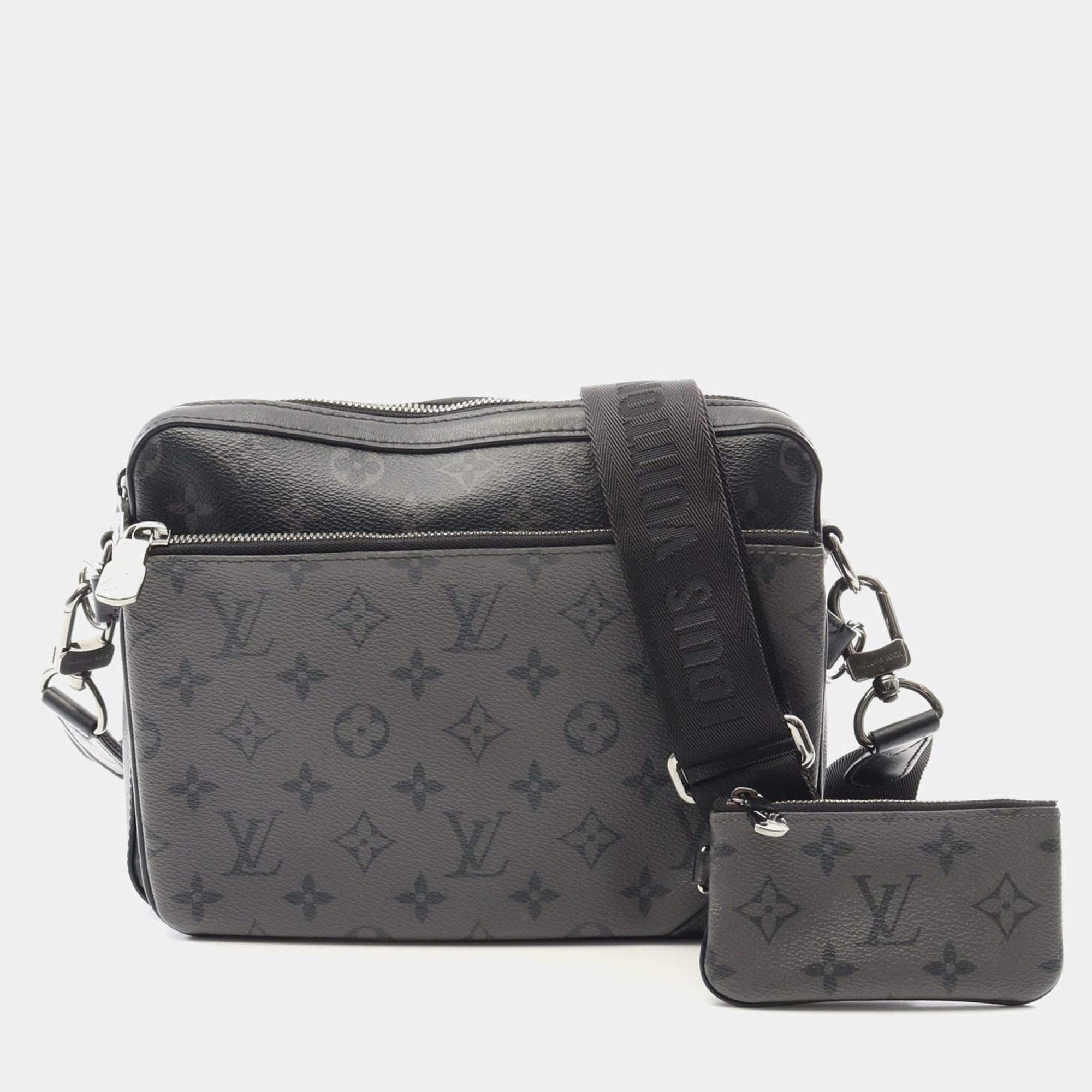 Pre Owned Louis Vuitton Trio Messenger Monogram Eclipse Canvas Black Shoulder Bag