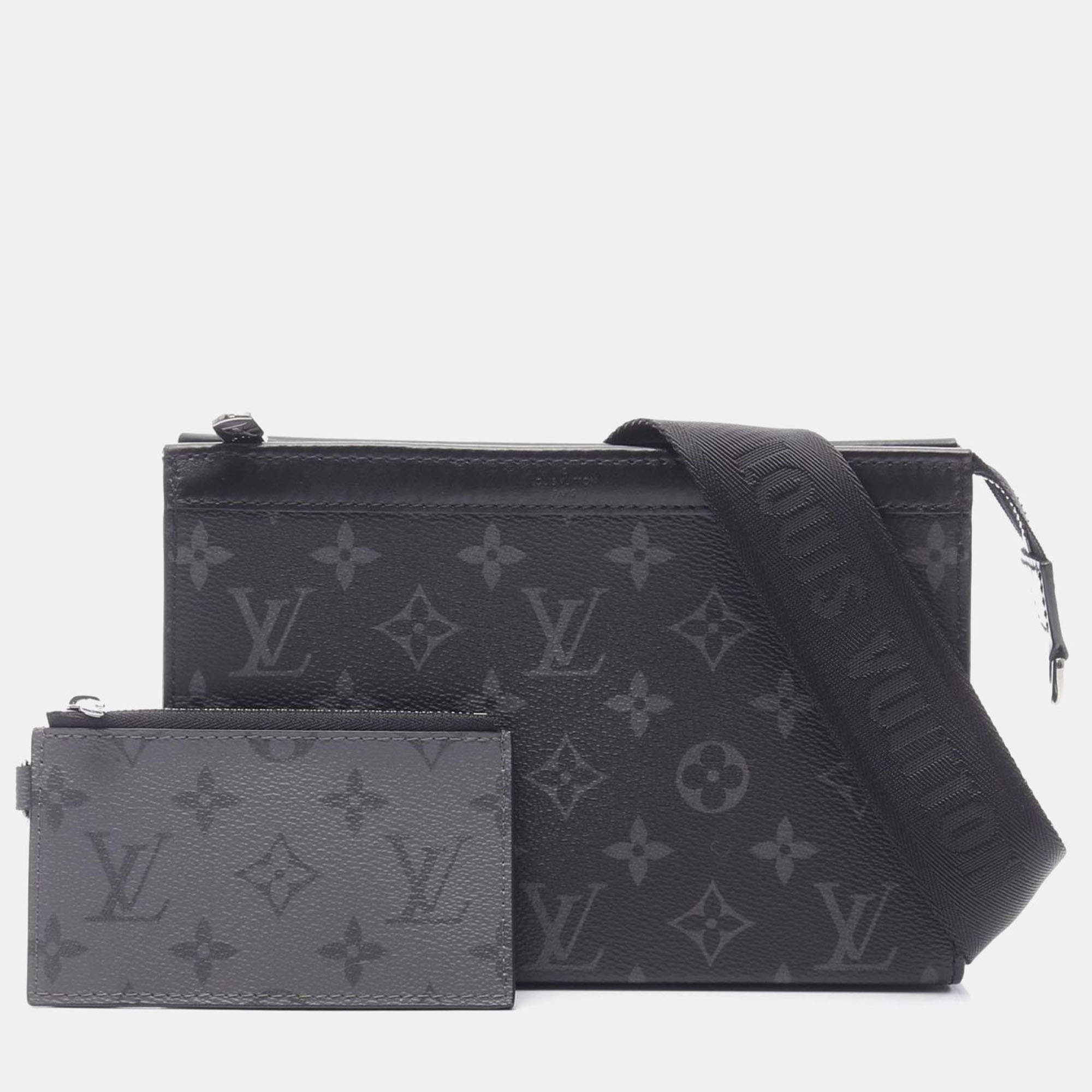 Pre Owned Louis Vuitton Gaston Grey Monogram Eclipse Canvas Wearable Wallet 