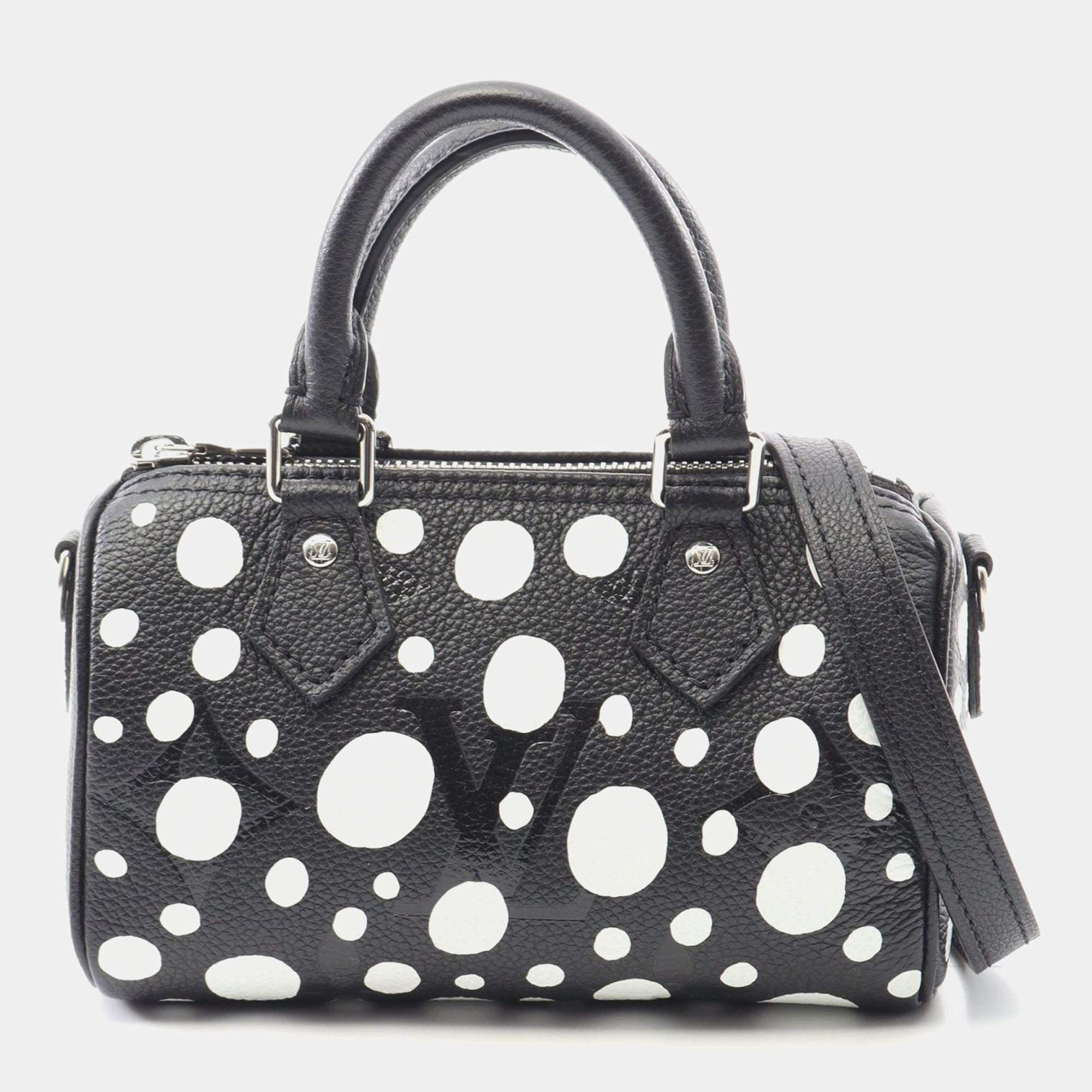 Pre Owned Louis Vuitton x YK Nano Speedy Black White Leather Shoulder Bag