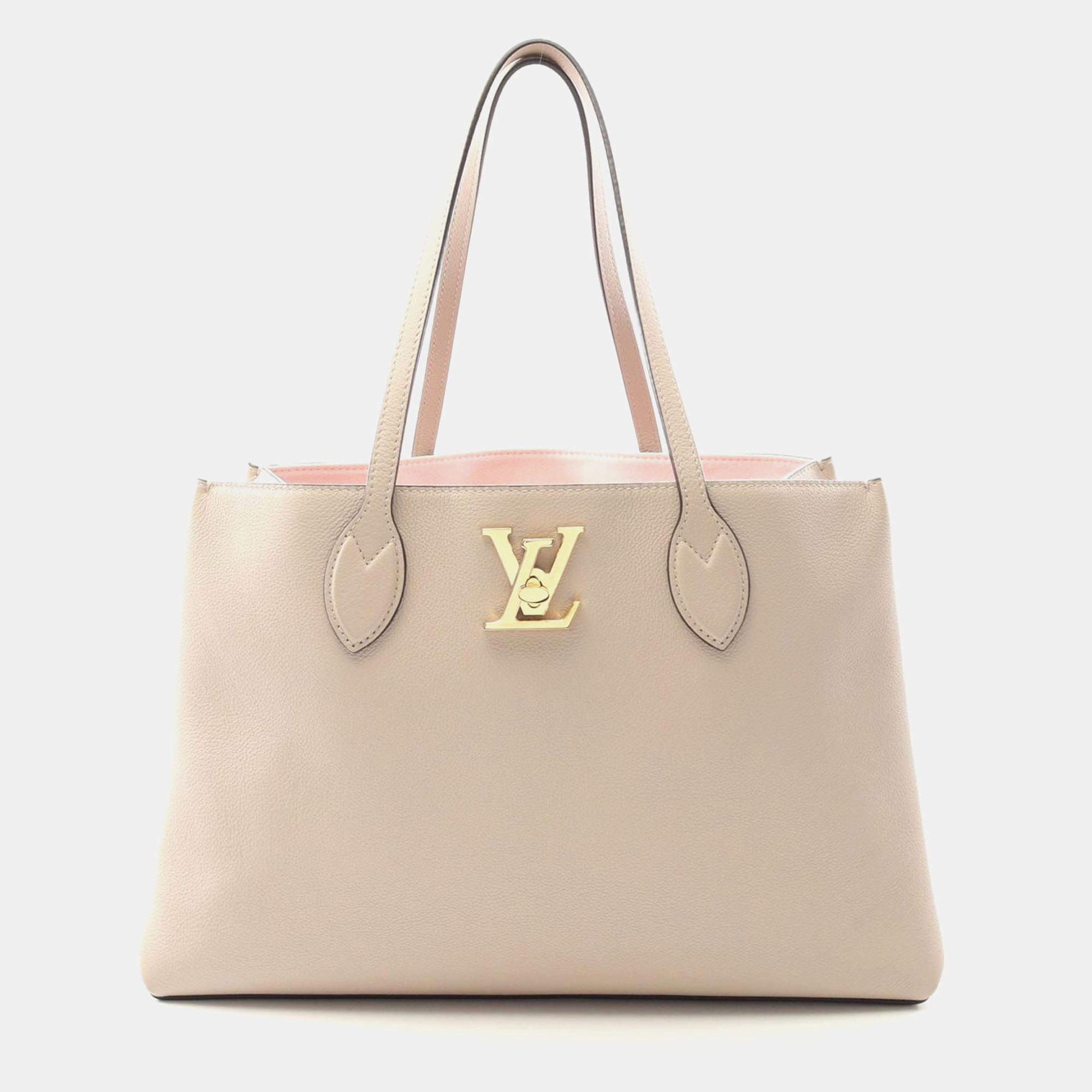 Pre Owned Louis Vuitton Lockme Shopper Beige Leather Tote Bag