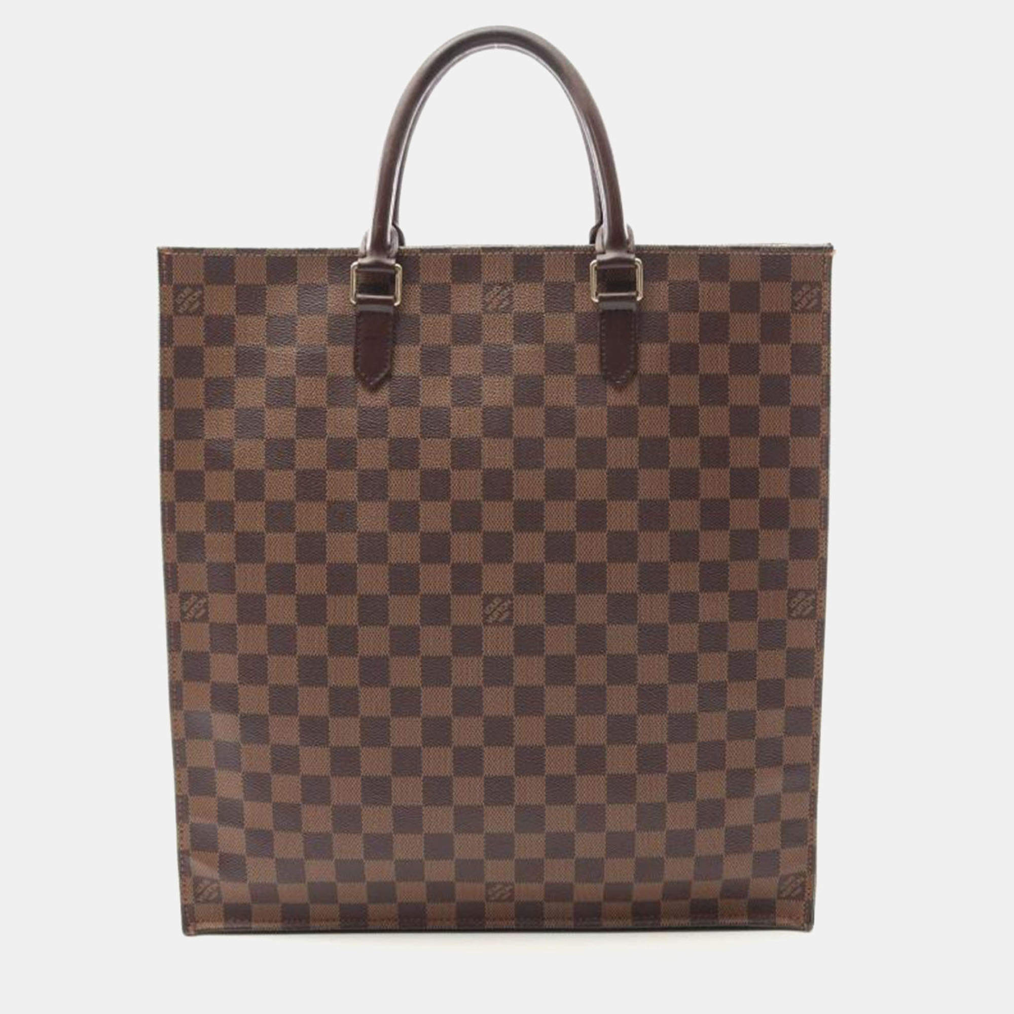 Pre Owned Louis Vuitton Sac Plat Damier Ebene Canvas Tote Bag