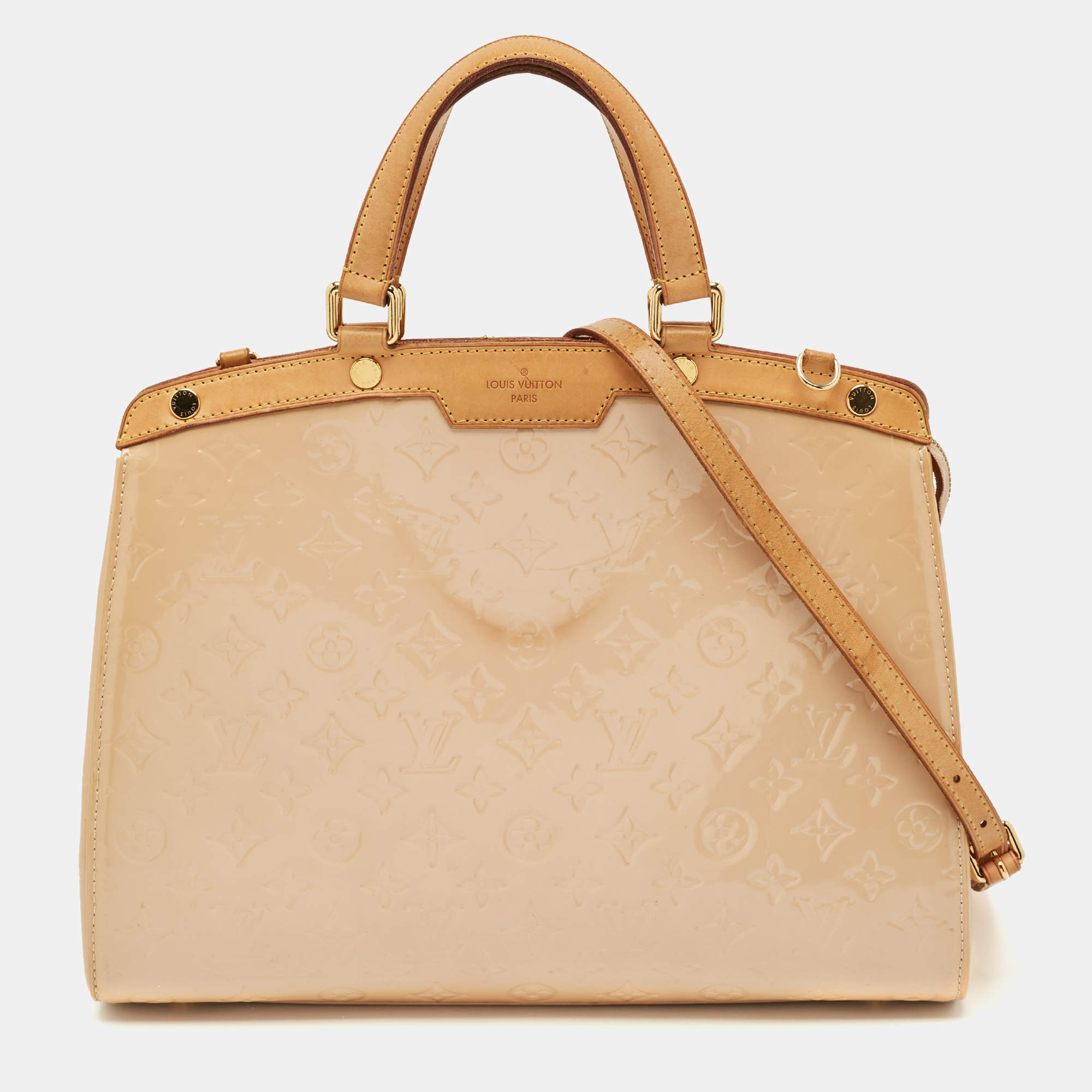 Pre Owned Louis Vuitton Rose Florentine Monogram Vernis Brea GM Bag