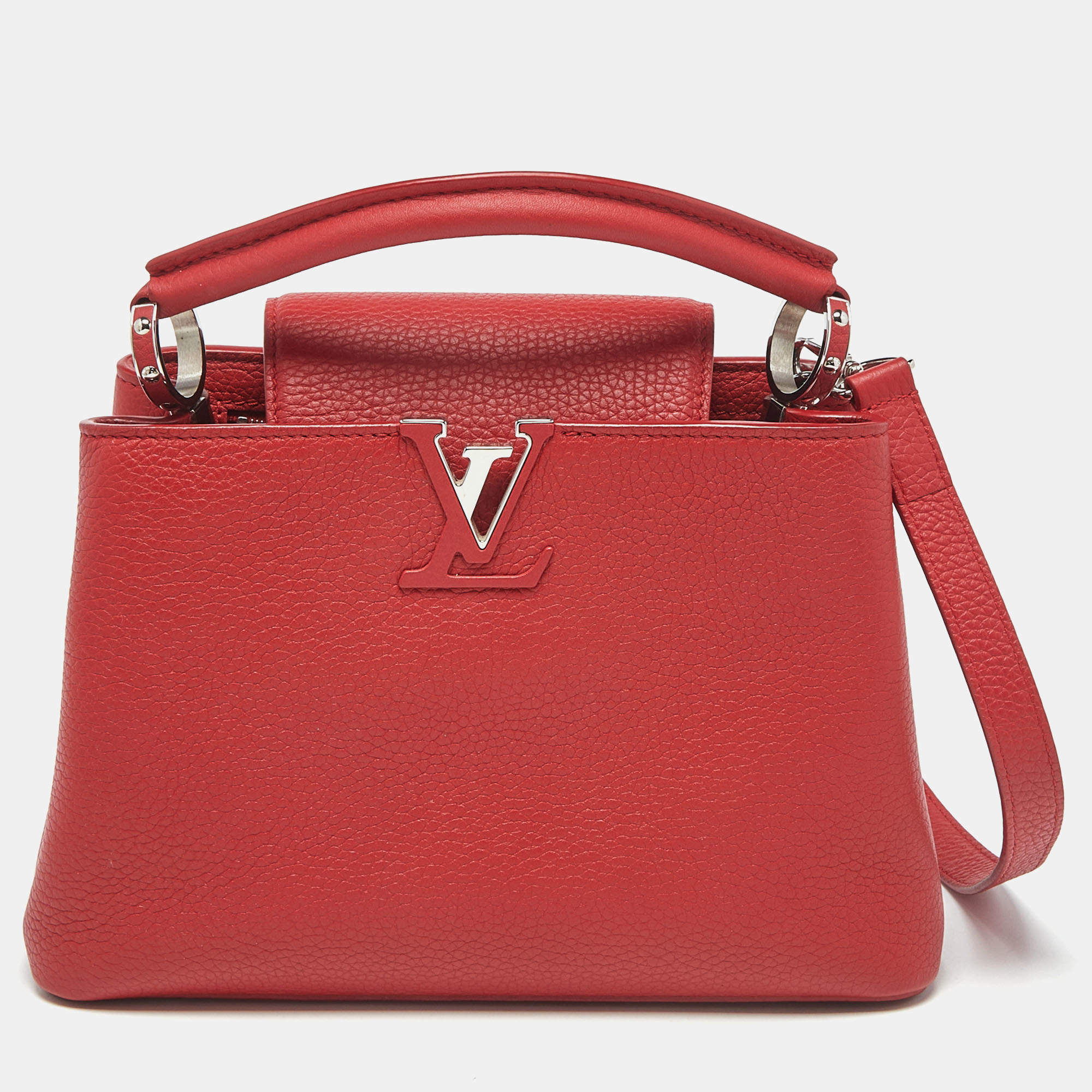 Pre Owned Louis Vuitton Red Leather Capucines BB Bag