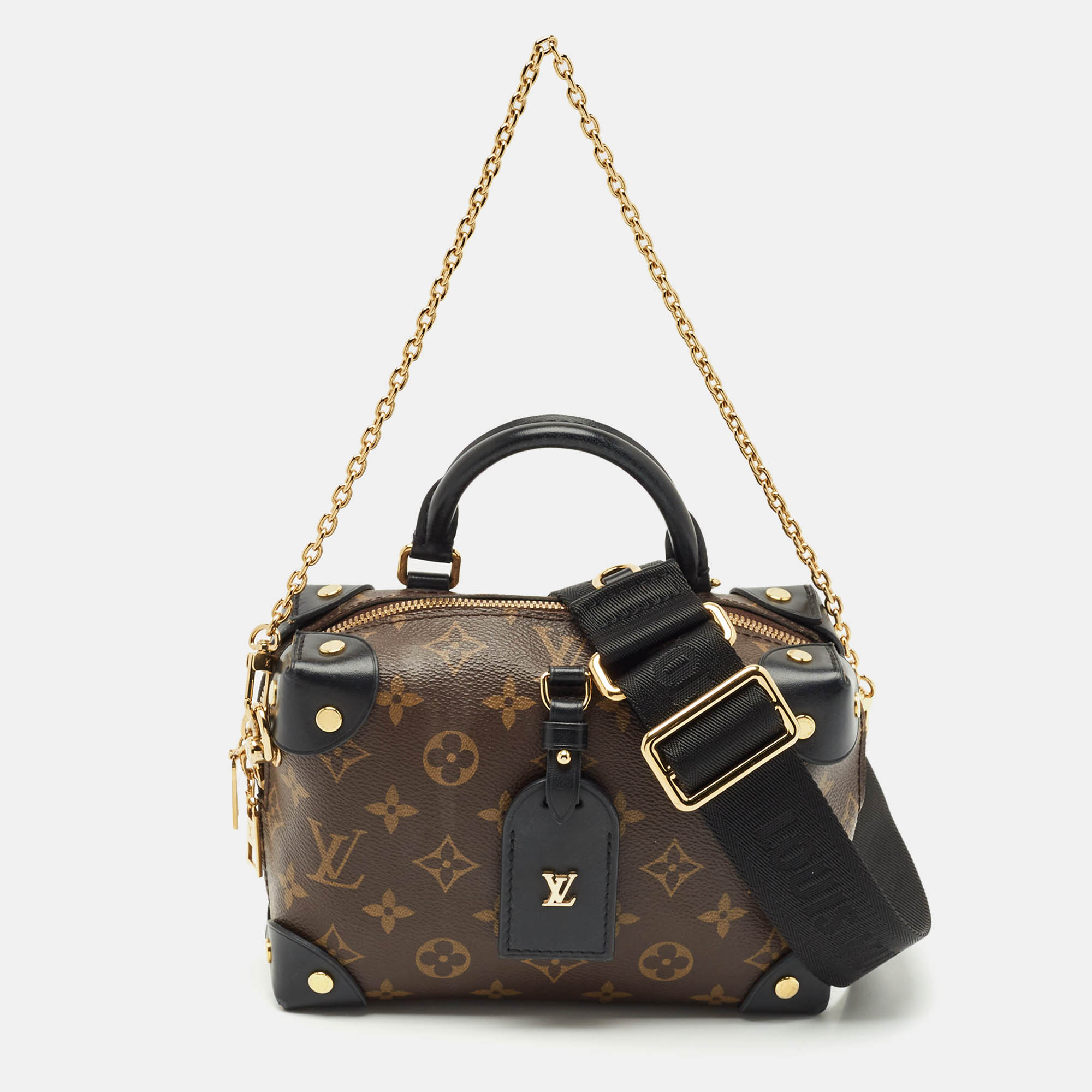 Pre Owned Louis Vuitton Black Monogram Canvas and Leather Petite Malle Souple Bag
