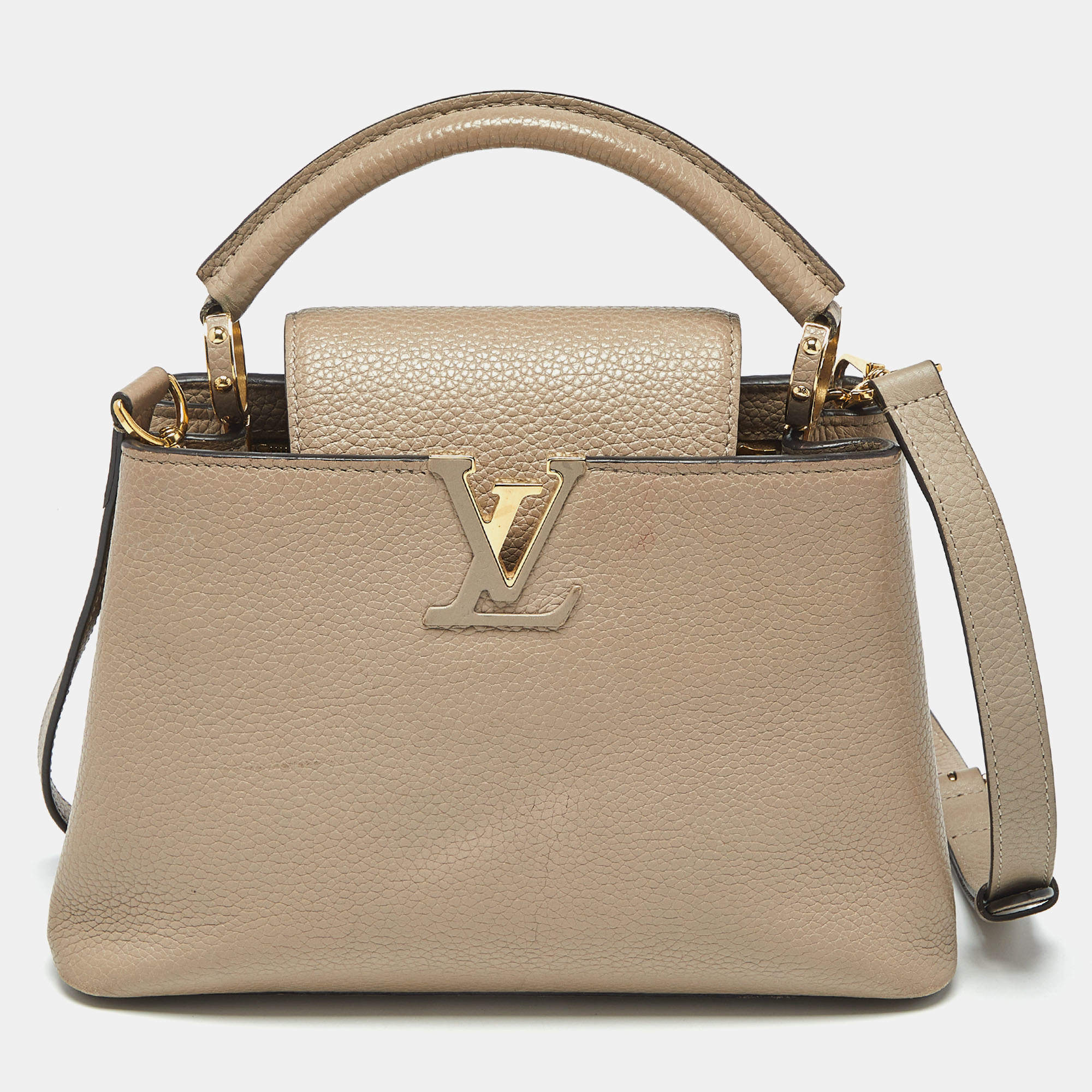 Pre Owned Louis Vuitton Beige Taurillon Leather Capucines BB Bag