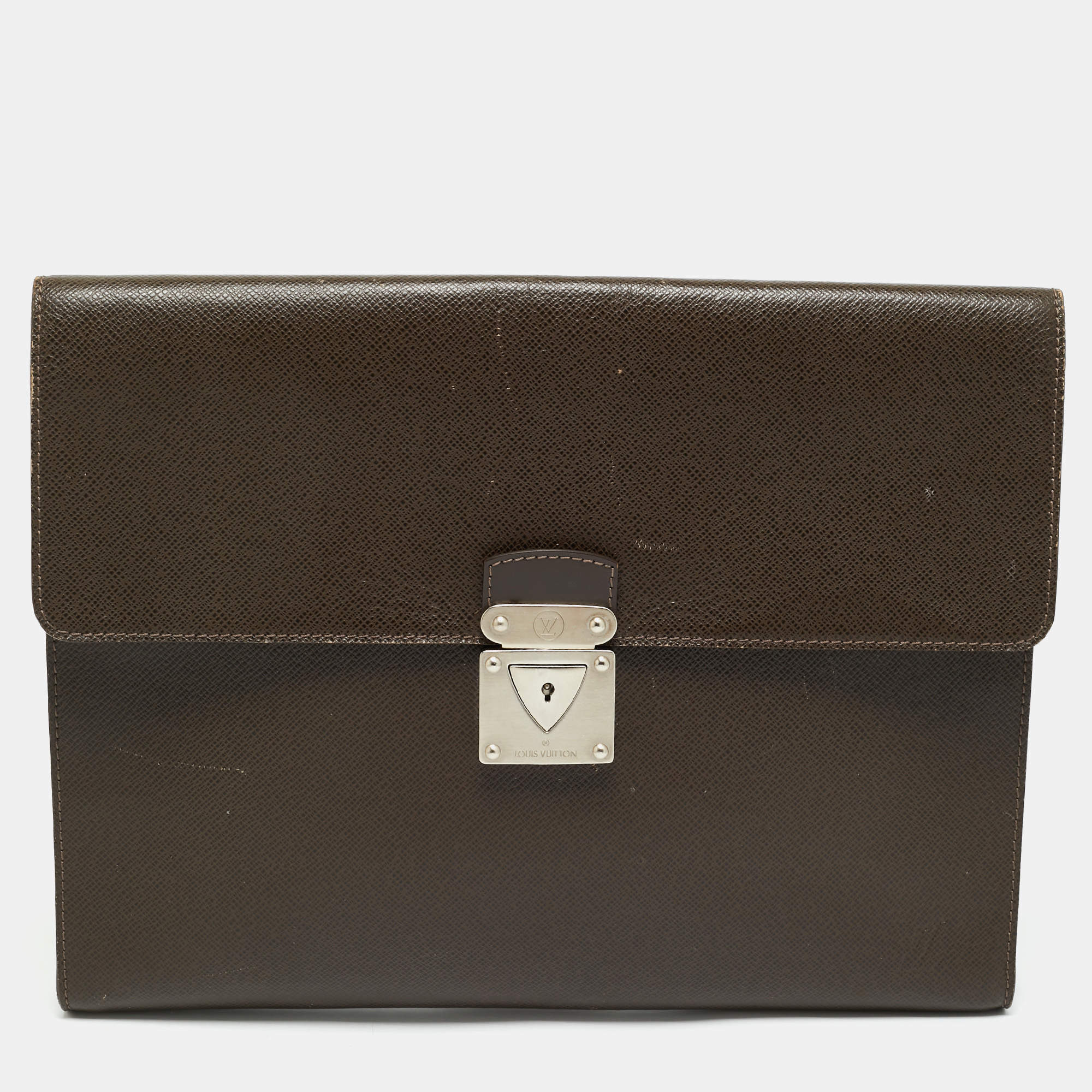 Pre Owned Louis Vuitton Brown Taiga Leather Minuto Portfolio Case