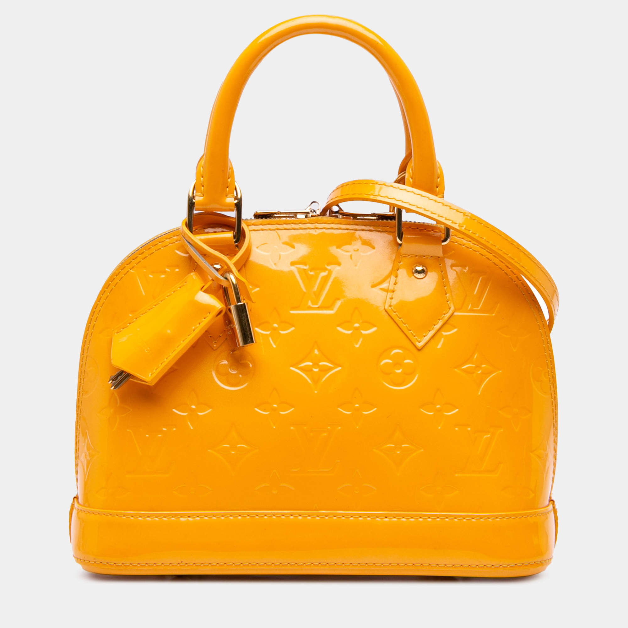 Pre Owned Louis Vuitton Yellow Monogram Vernis Alma BB Handbag