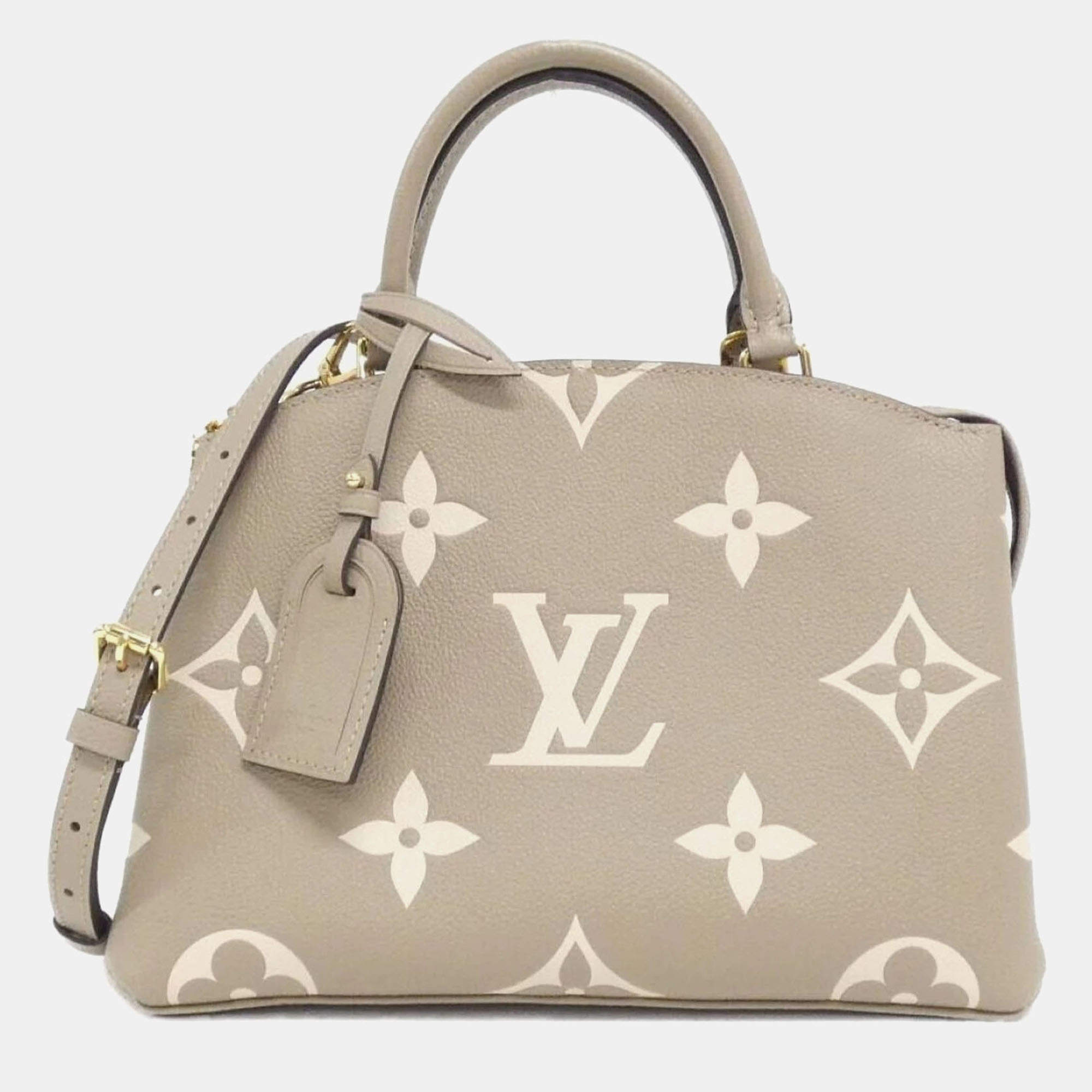 Pre Owned Louis Vuitton Petit Palais PM Tourterelle Bicolor Monogram Empreinte Leather Tote Bag