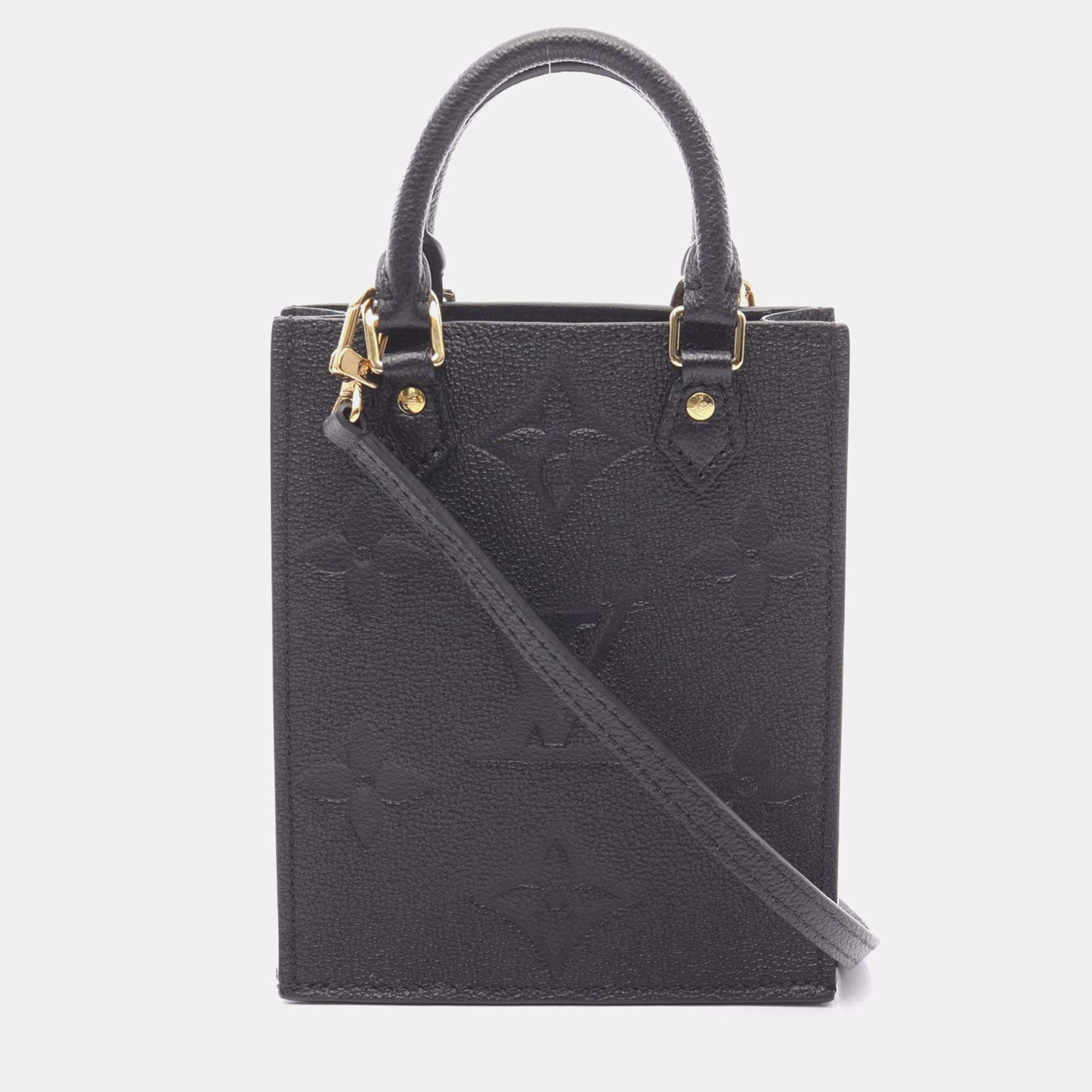 Pre Owned Louis Vuitton Petit Sac Plat Noir Monogram Empreinte Leather Shoulder Bag