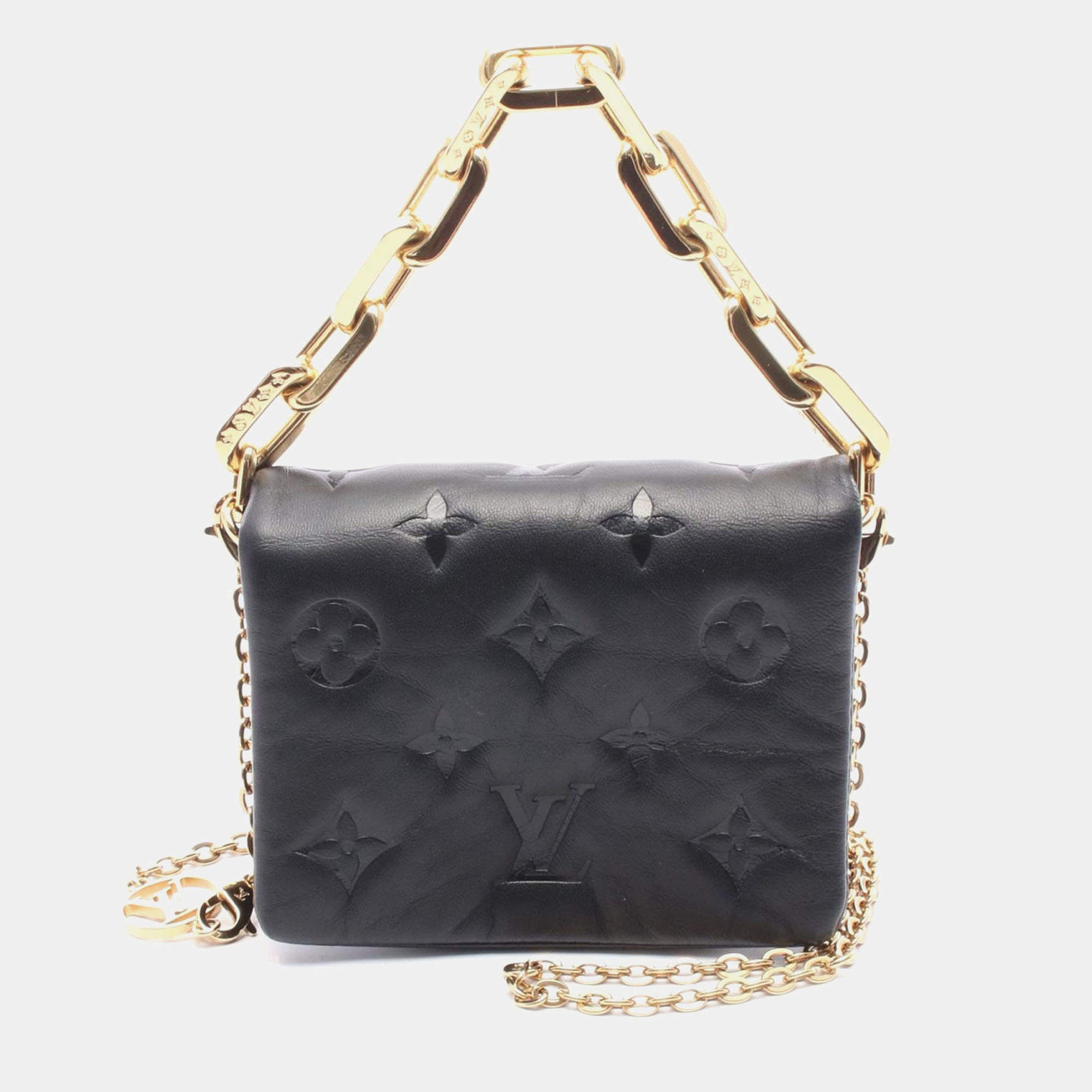 Pre Owned Louis Vuitton Coussin Black Monogram Embossed Leather Shoulder Bag