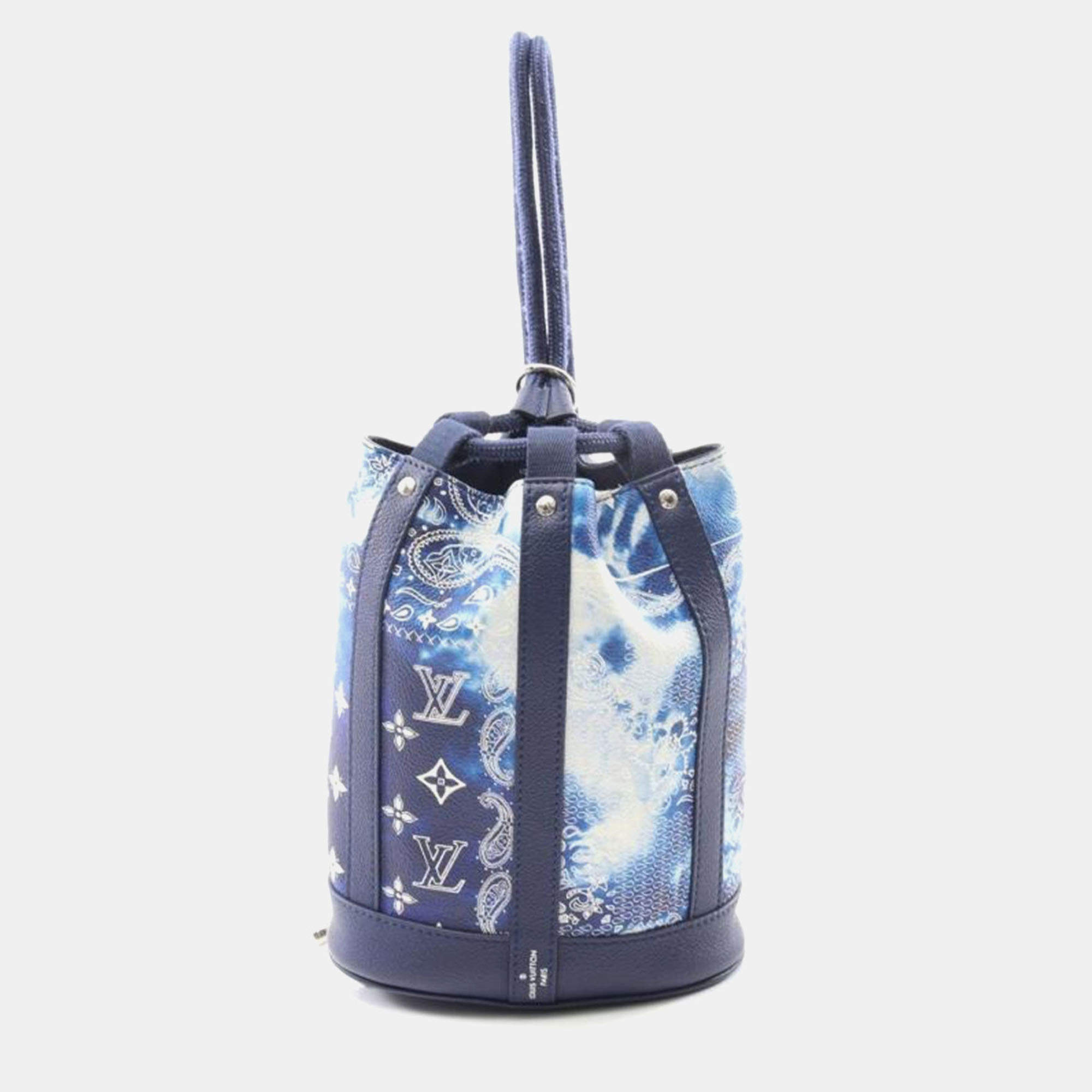 Pre Owned Louis Vuitton Randonnee PM Blue Monogram Leather and Canvas Backpack