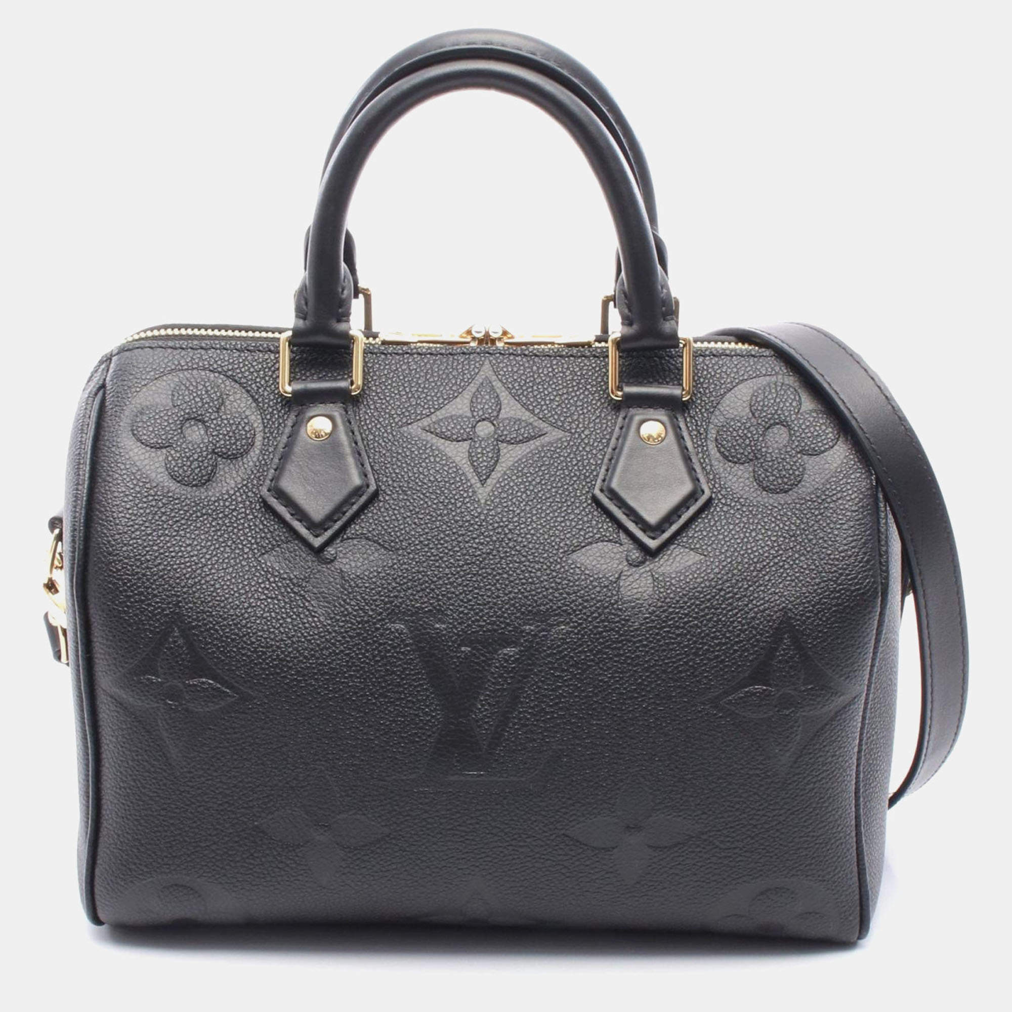 Pre Owned Louis Vuitton Speedy Bandouliere 25 Black Monogram Empreinte Leather Shoulder Bag