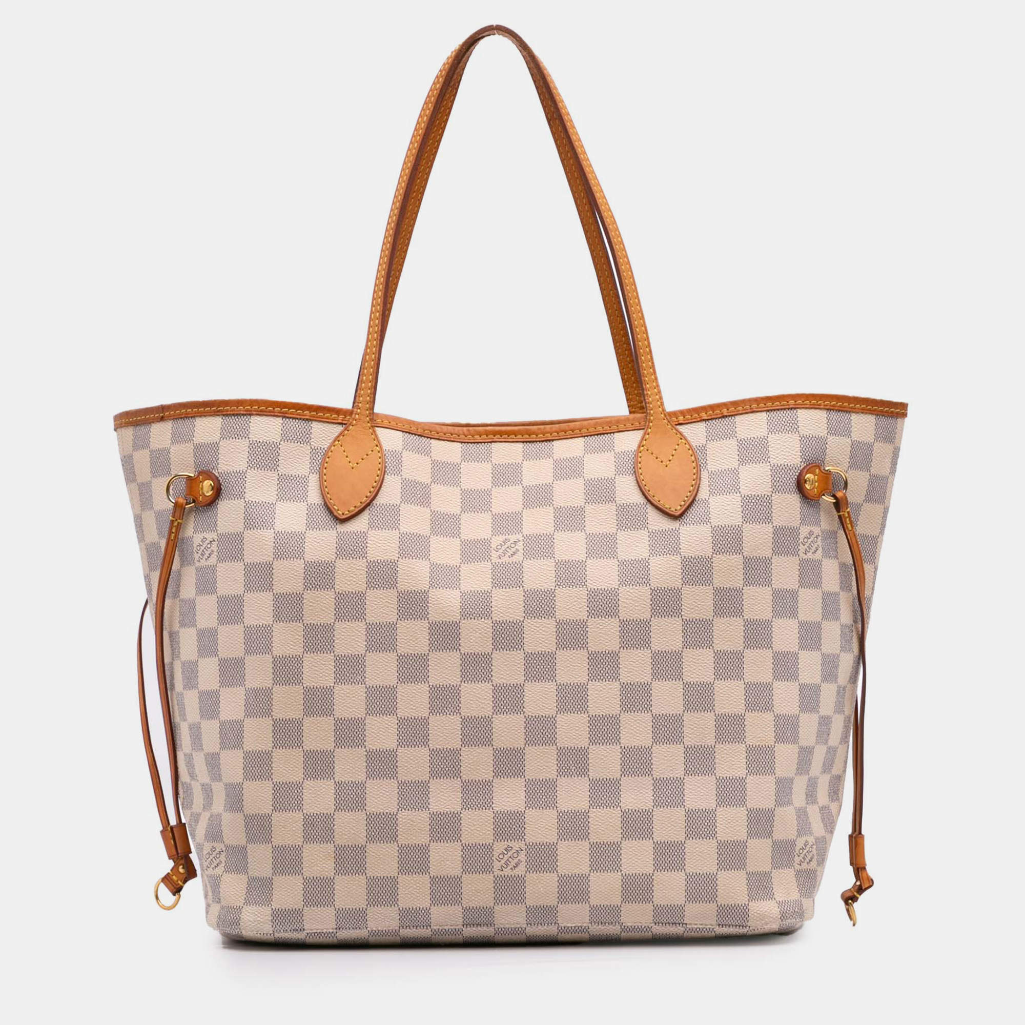 Pre Owned Louis Vuitton White Damier Azur Neverfull MM