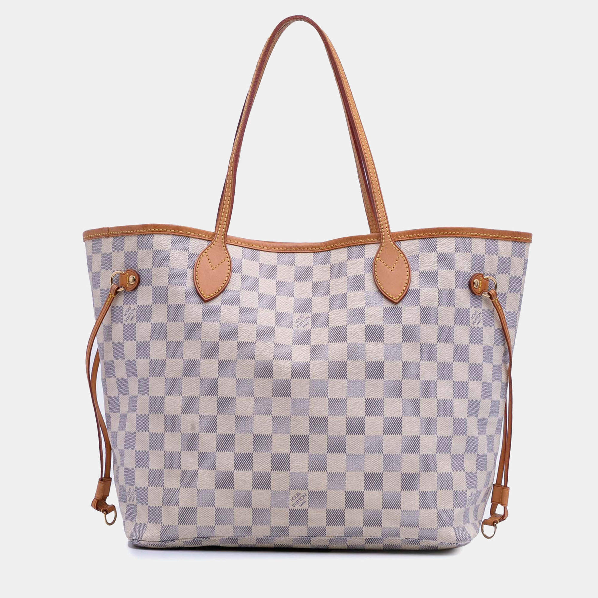 Pre Owned Louis Vuitton White Damier Azur Neverfull MM