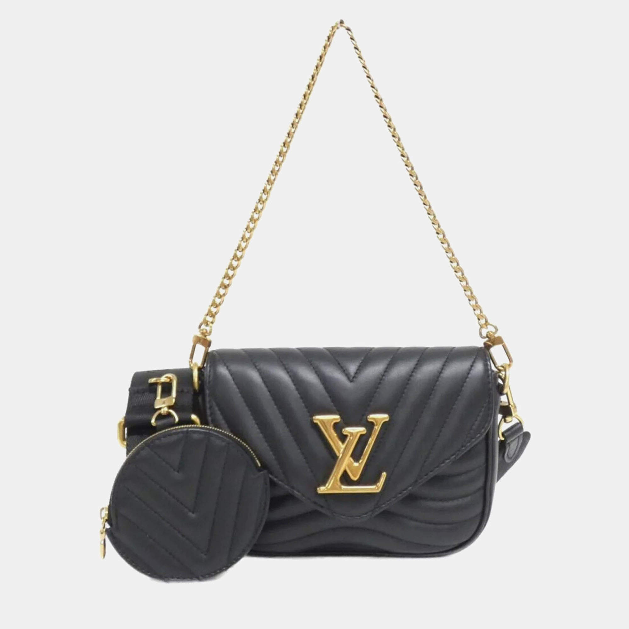 Pre Owned Louis Vuitton New Wave Multi Pochette Black Leather Shoulder Bag