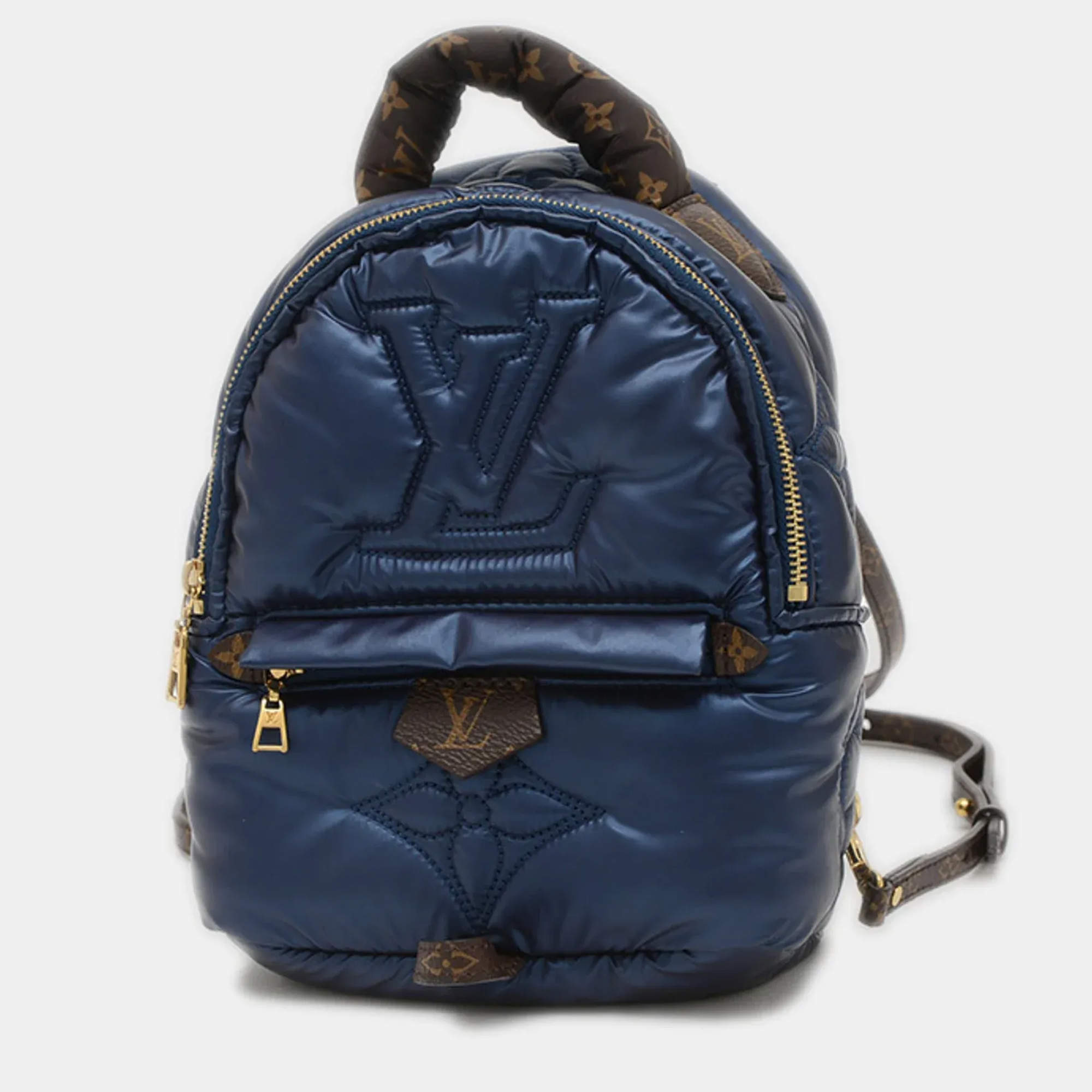 Pre Owned Louis Vuitton Palm Springs Mini Blue Metallic Nylon Backpack