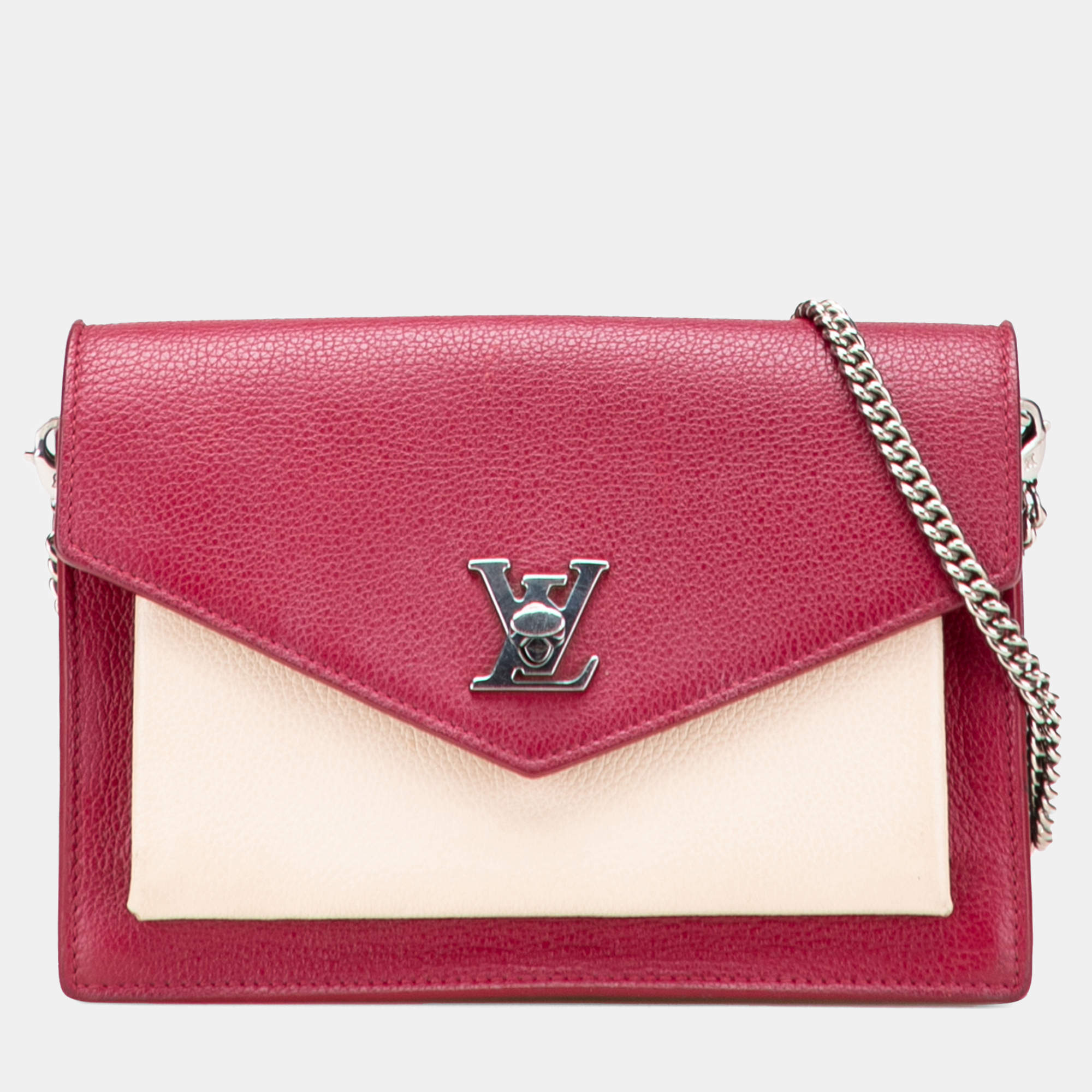 Pre Owned Louis Vuitton Red Bicolor Leather MyLockMe Chain Pochette