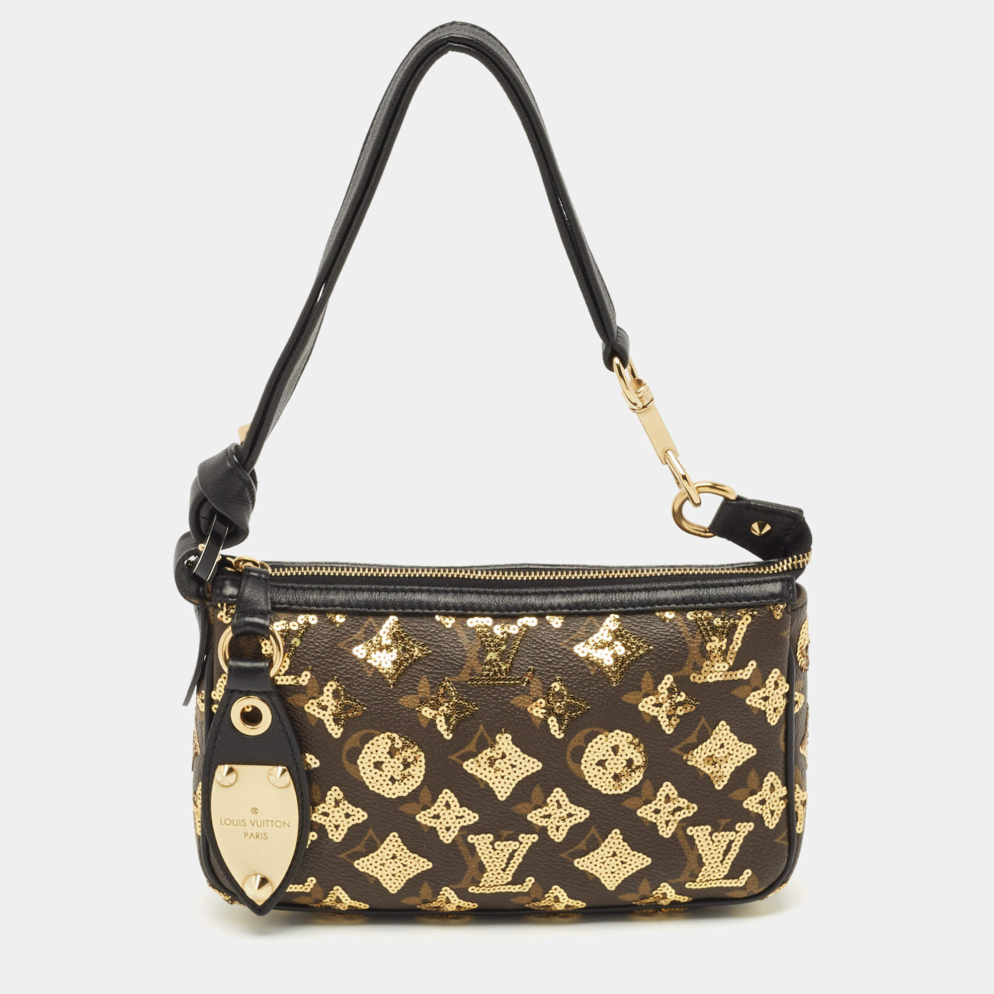 Pre Owned Louis Vuitton Black Monogram Eclipse Sequins Pochette Accessoires Bag