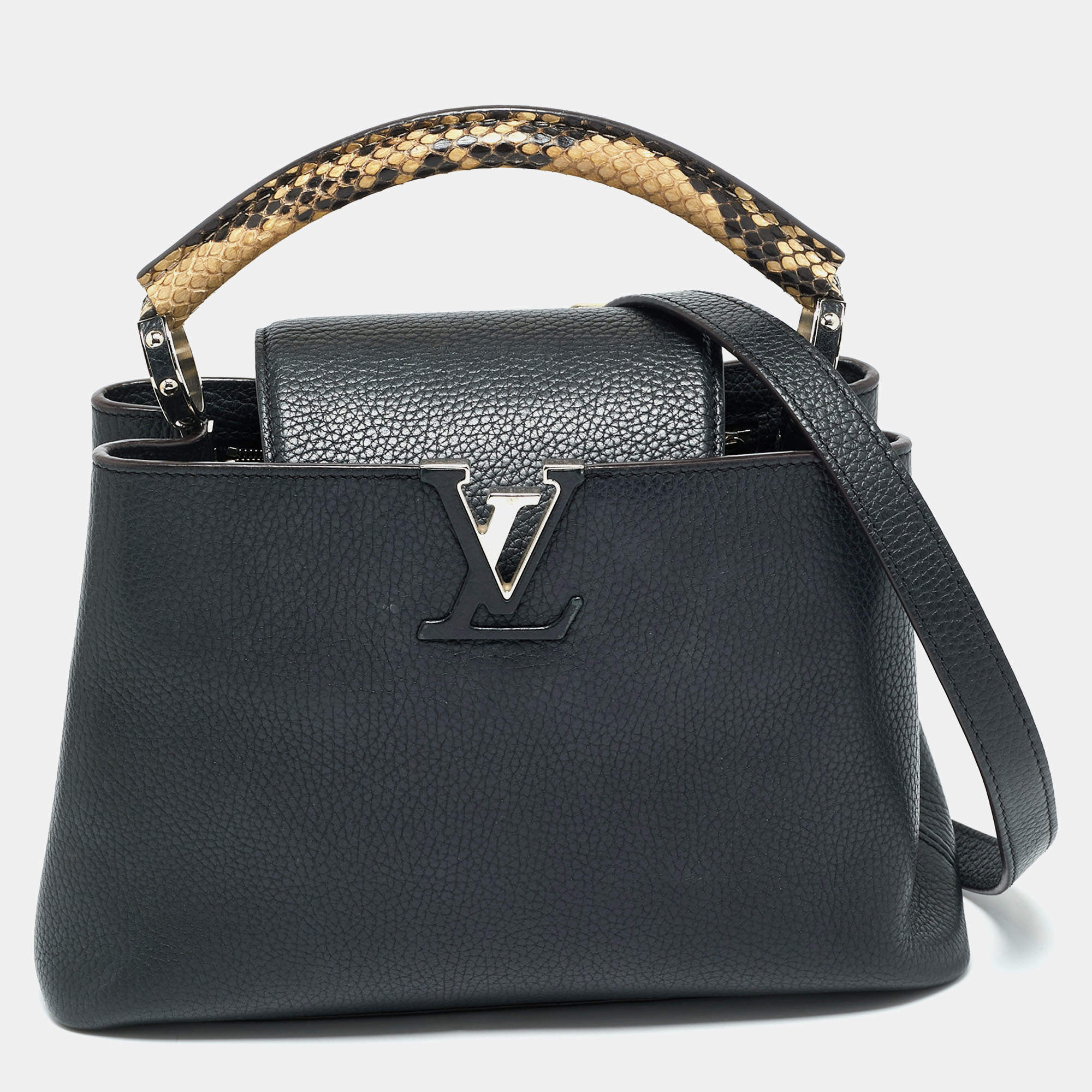 Pre Owned حقيبة لويس فيتون كابوسين بيثون جلد أزرق بحري/بيج بي بي