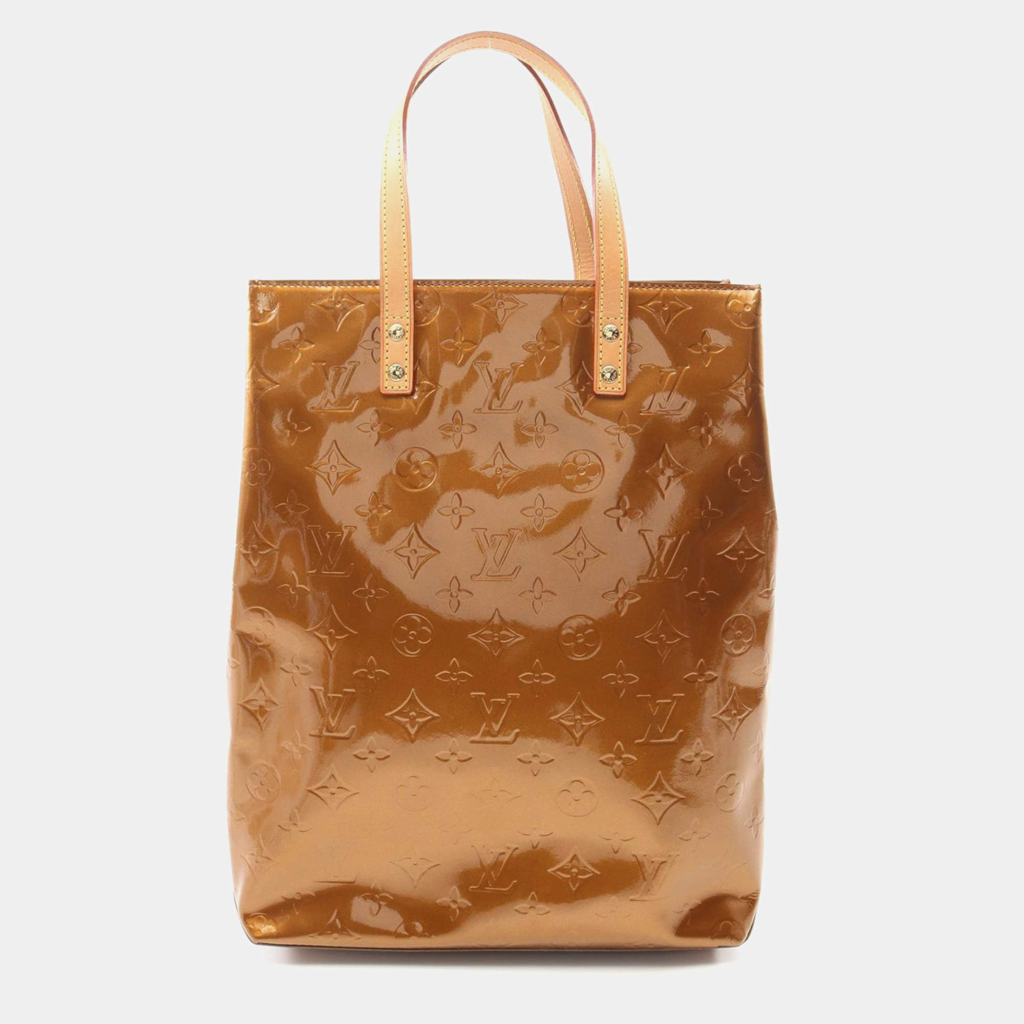 Pre Owned Louis Vuitton Lead Mm Tote Bag Vernis Leather Brown Bronze