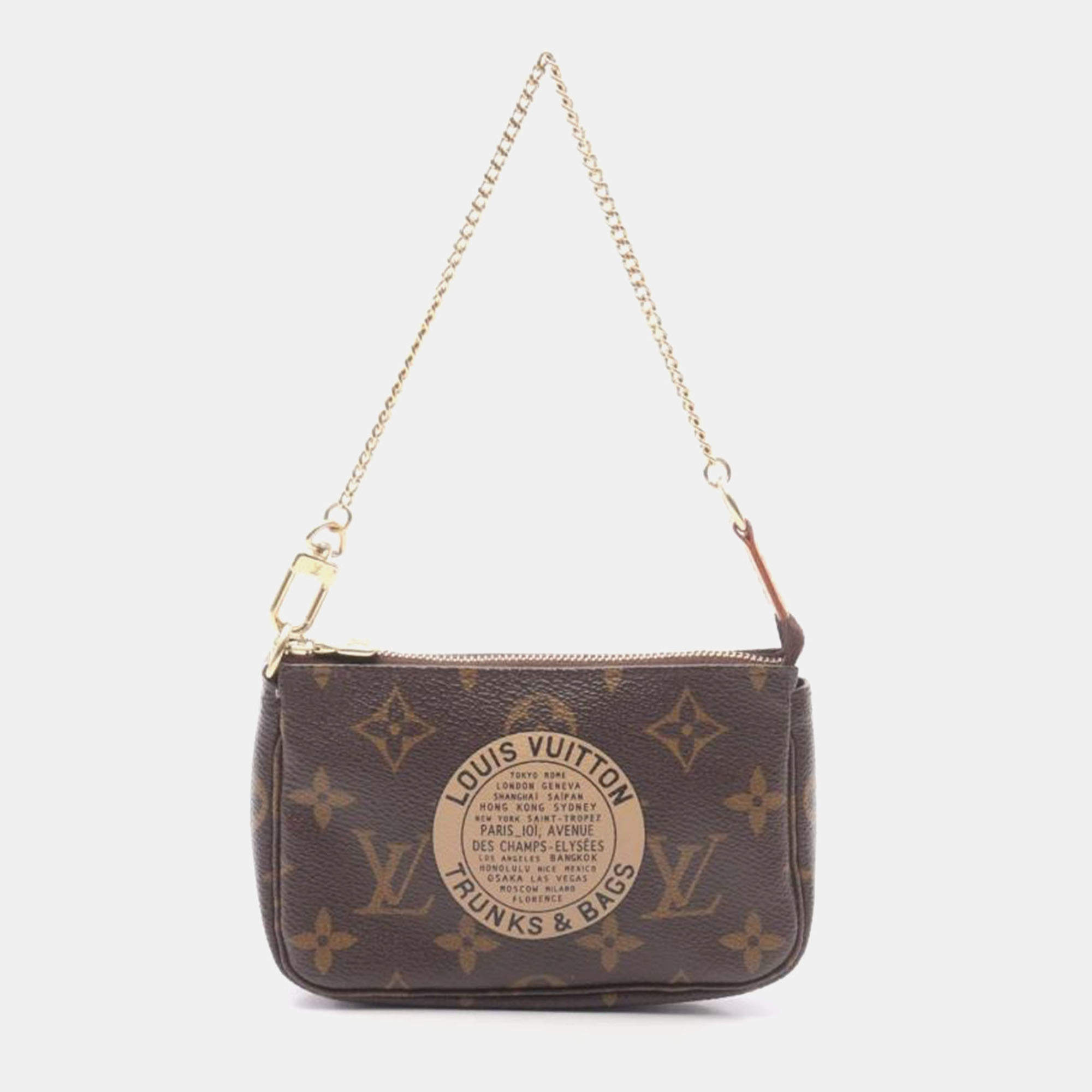 Pre Owned Louis Vuitton Mini Pochette Accessoires Monogram Canvas Leather Crossbody Bag