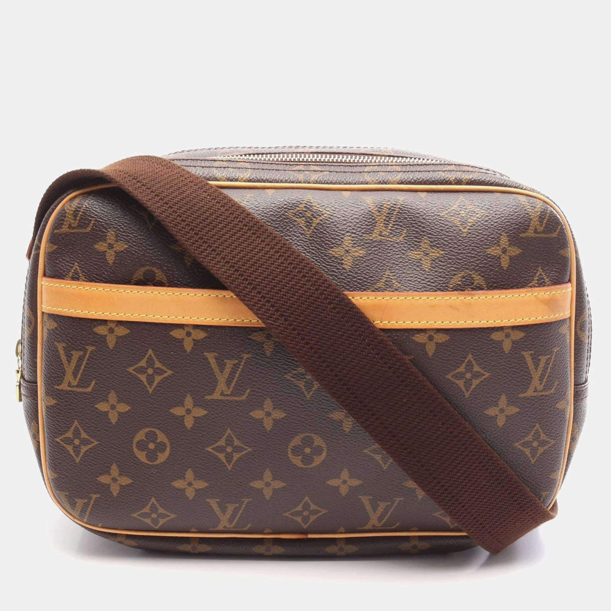 Pre Owned Louis Vuitton Reporter PM Brown Monogram Canvas Leather Crossbody Bag