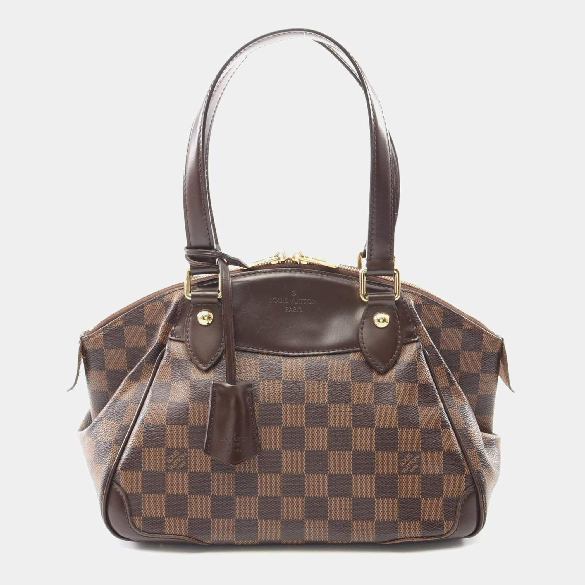 Pre Owned Louis Vuitton Verona PM Brown Damier Ebene Canvas Leather Shoulder Bag