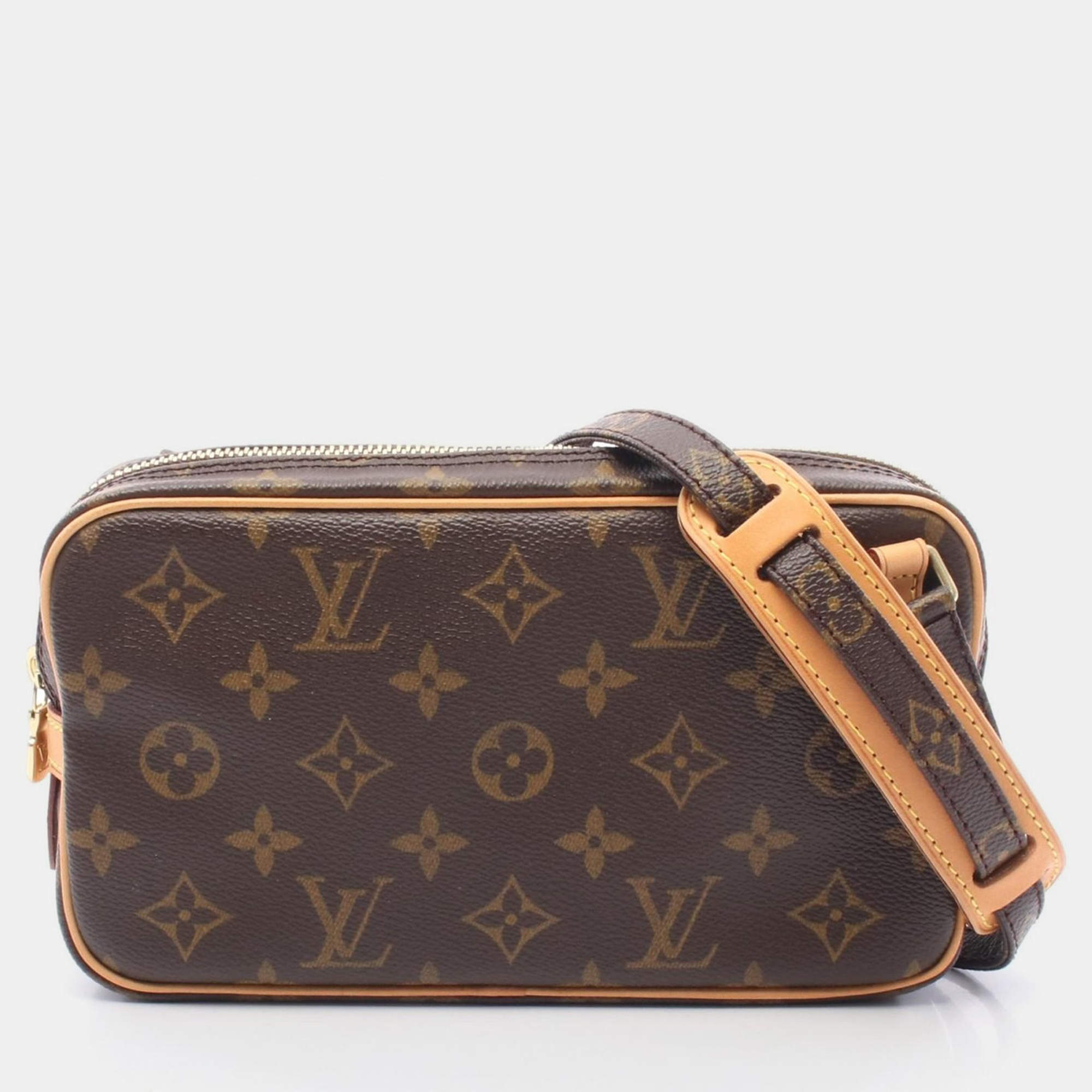 Pre Owned Louis Vuitton Pochette Marly Bandouliere Brown Monogram Canvas Crossbody Bag