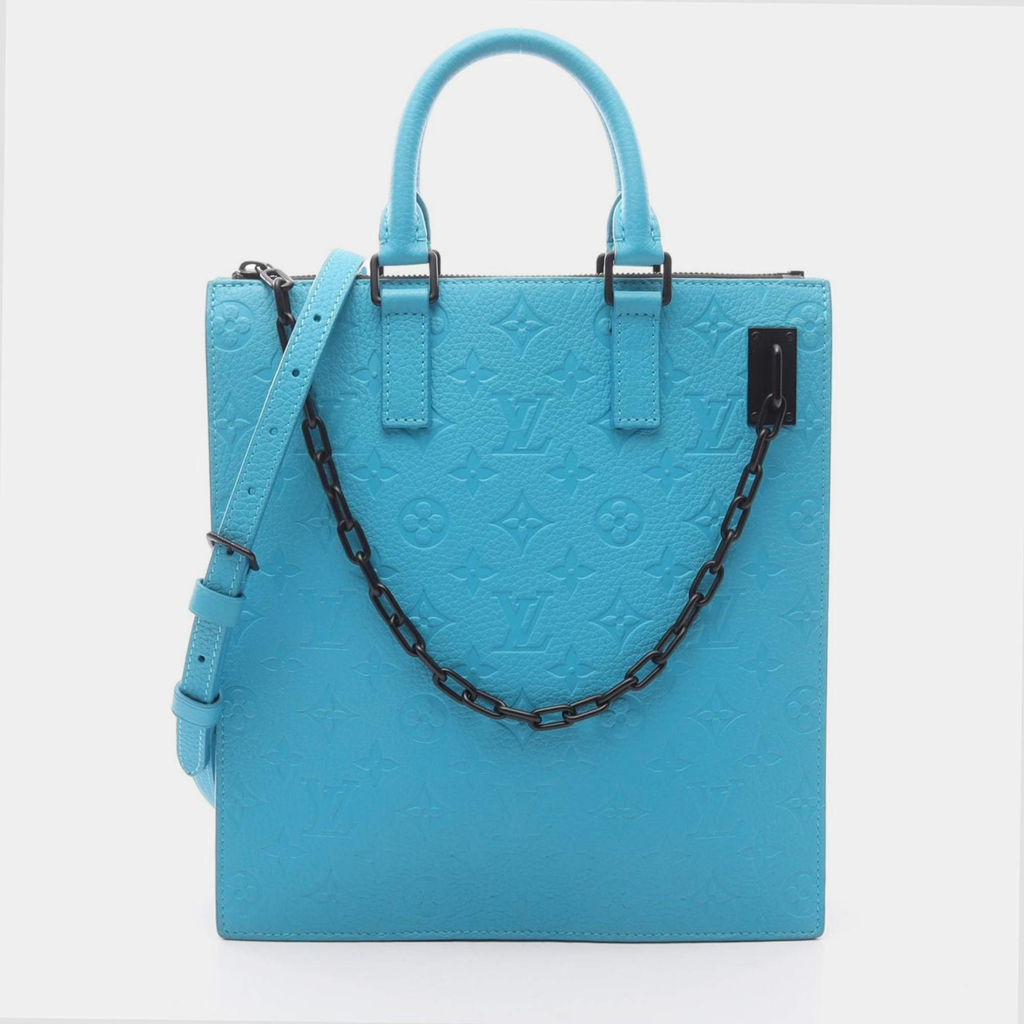 Pre Owned Louis Vuitton Sac Plat Blue Taurillon Leather Messenger Tote Bag