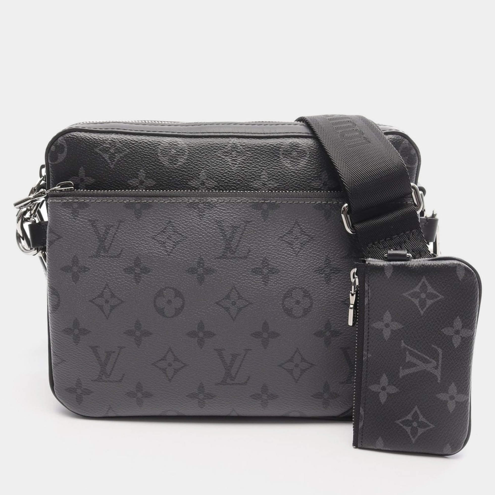 Pre Owned Louis Vuitton Trio Messenger Black Monogram Eclipse Canvas Crossbody Bag