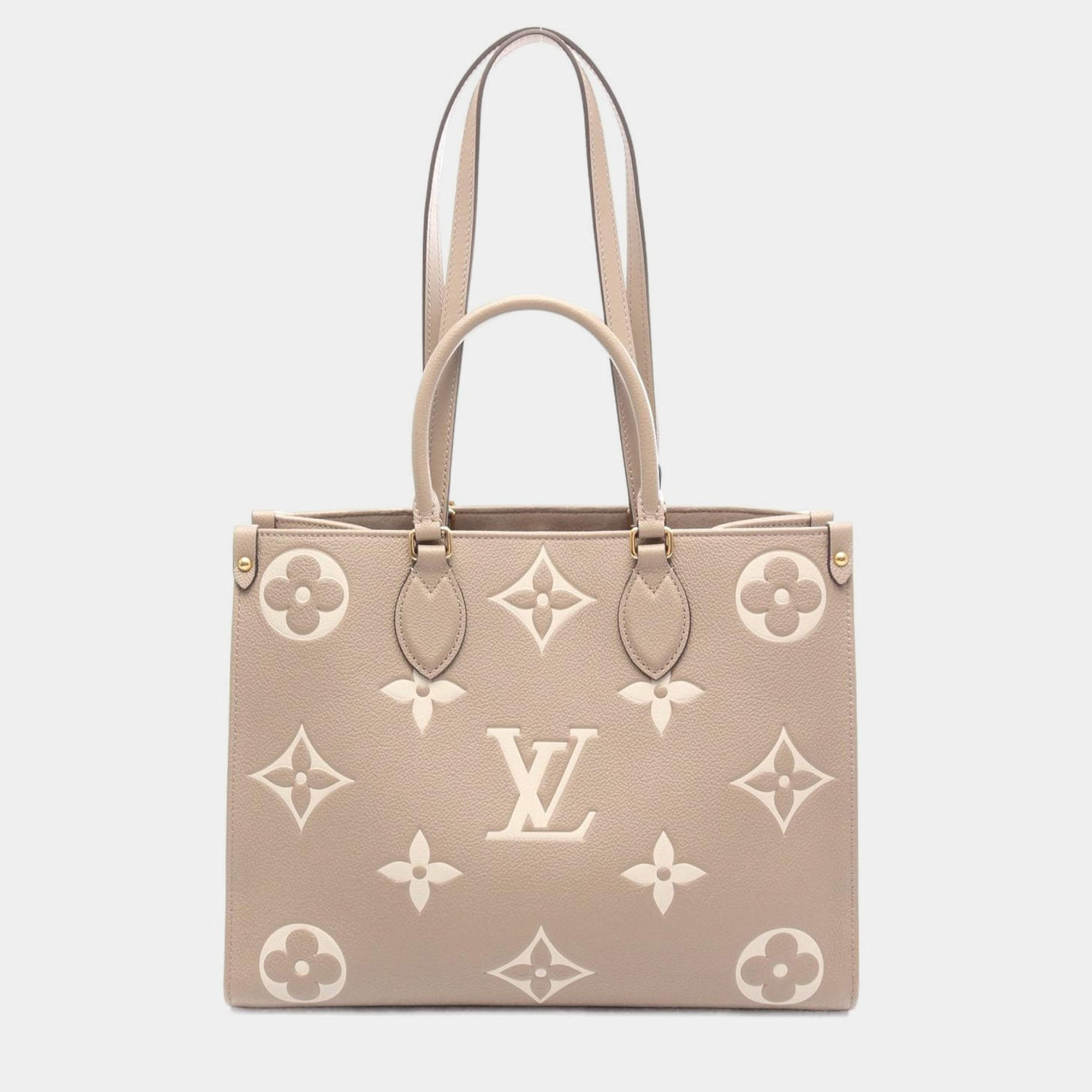 Pre Owned Louis Vuitton OnTheGo MM Beige Monogram Leather Tote Bag