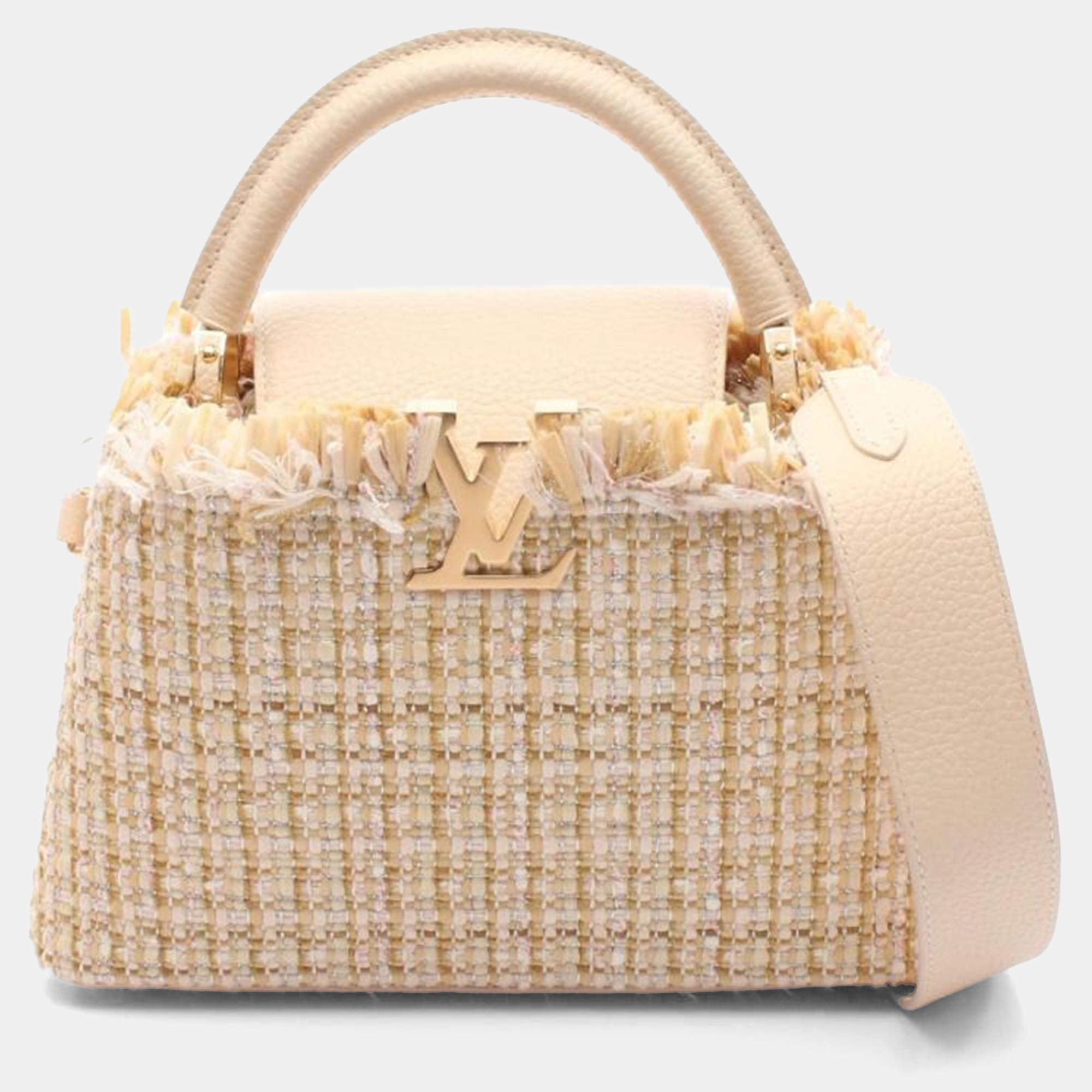 Pre Owned Louis Vuitton Capucines BB Tweed/Leather Top Handle Bag