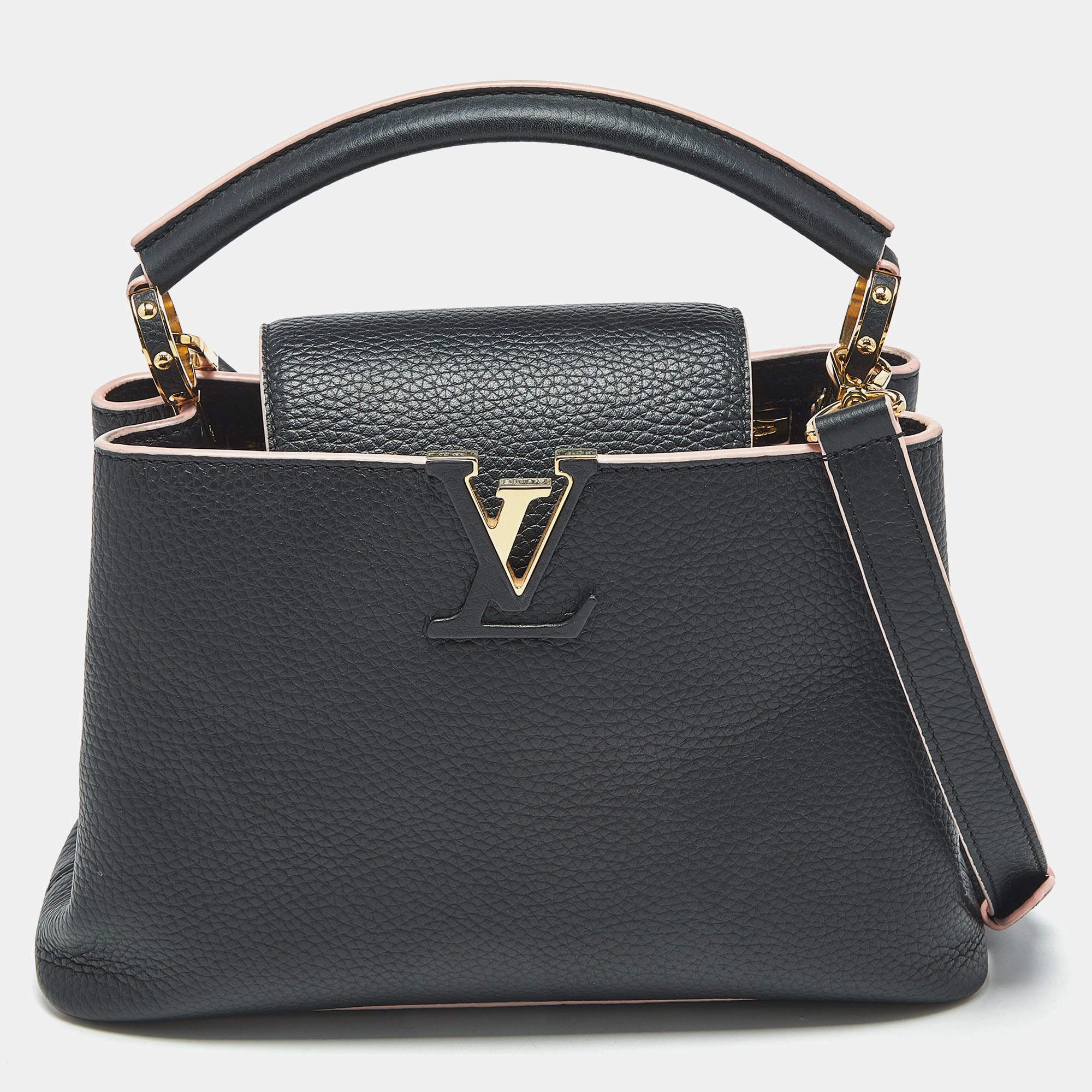 Pre Owned Louis Vuitton Black/Pink Taurillon Leather Capucines BB Bag