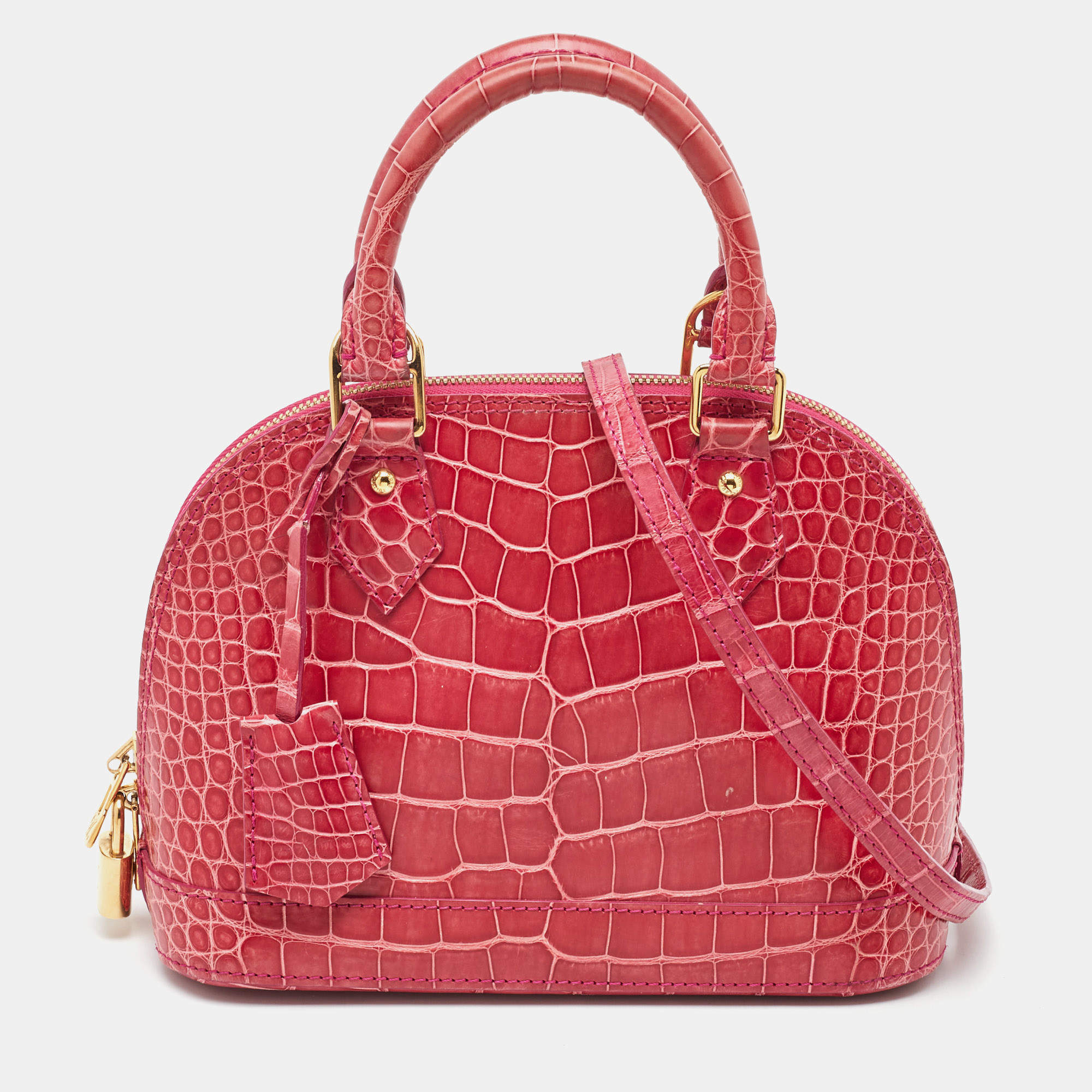 Pre Owned Louis Vuitton Pink Crocodile Alma BB Bag