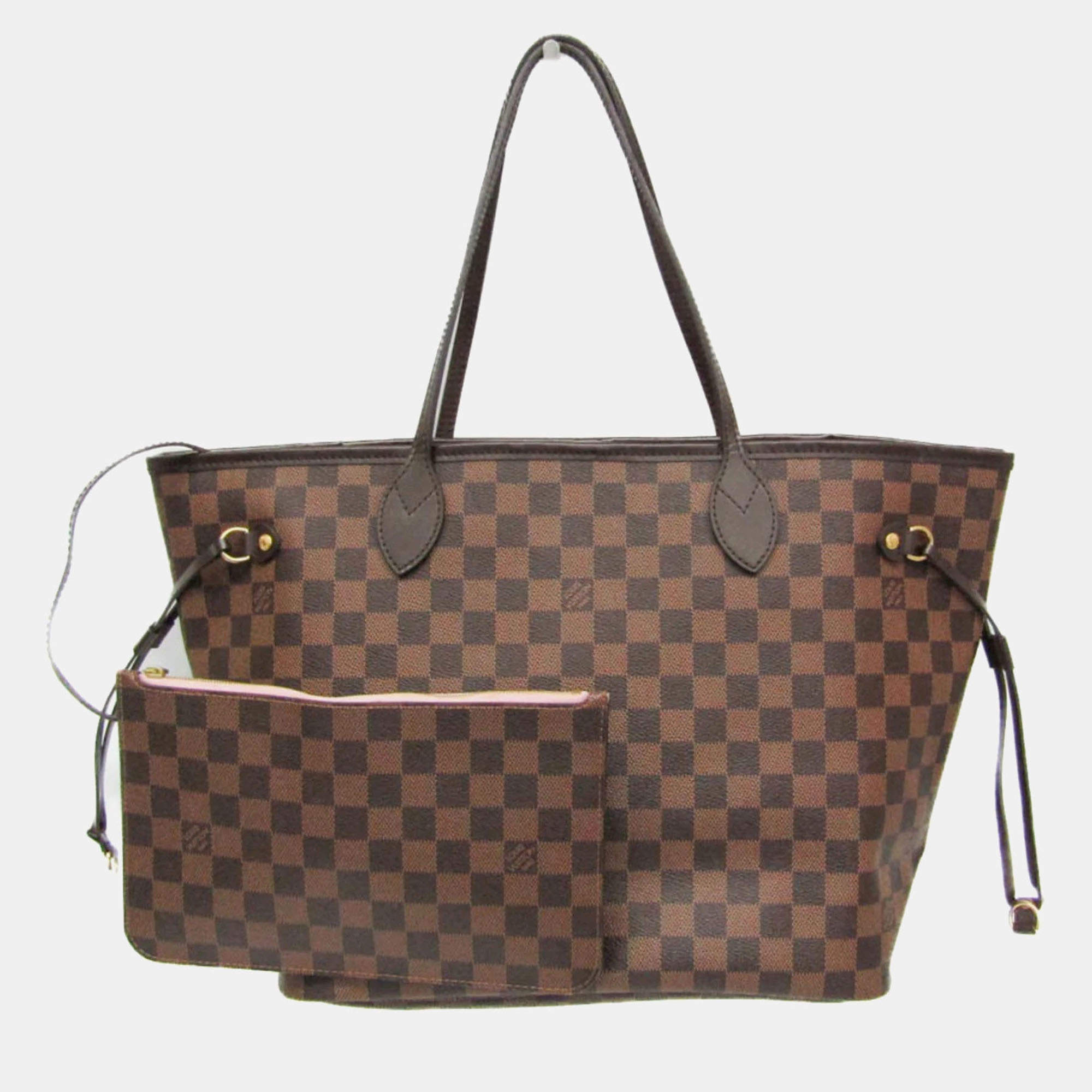 Pre Owned Louis Vuitton Neverfull MM Damier Ebene Rose Ballerine Coated Canvas Tote Bag
