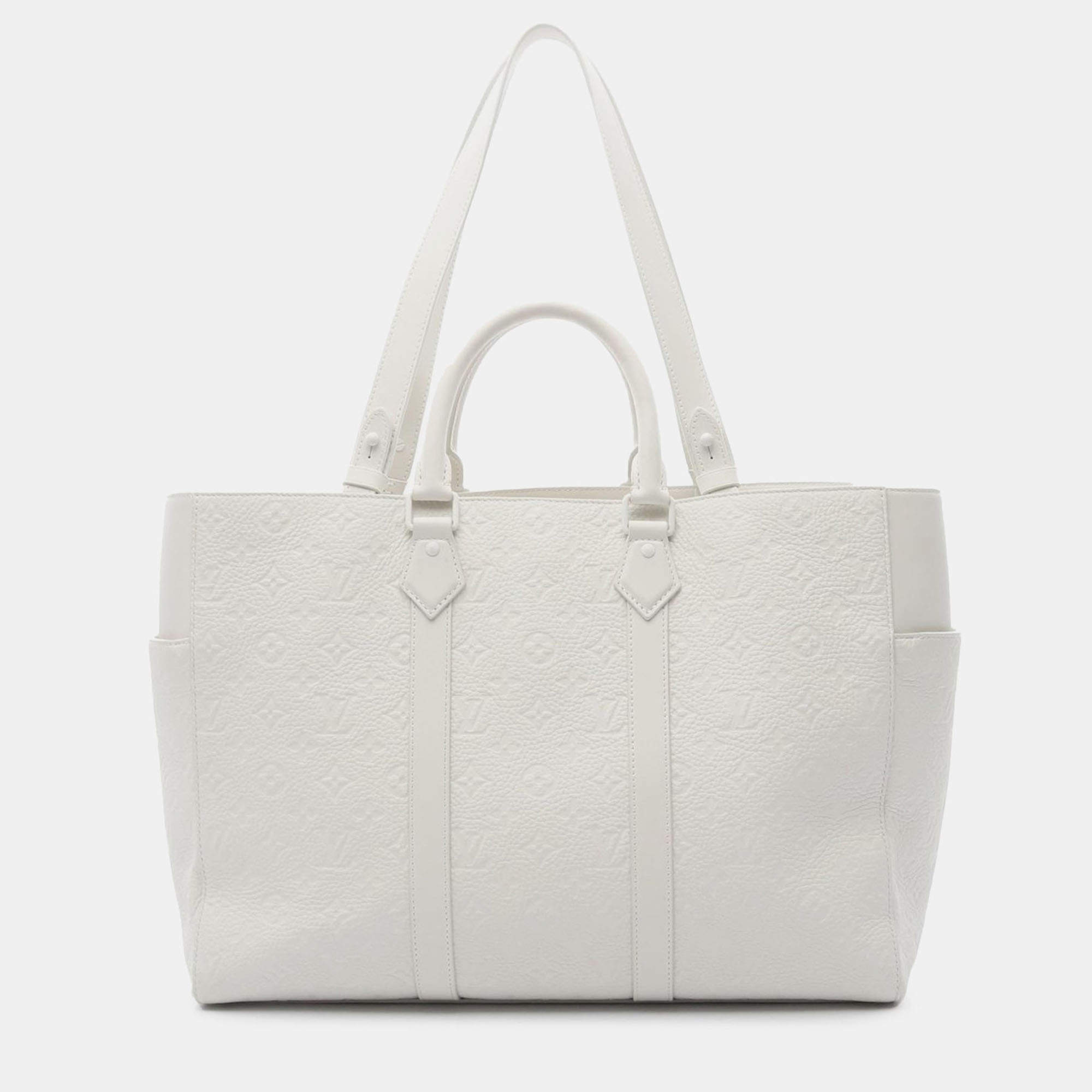 Pre Owned Louis Vuitton White Monogram Taurillon Sac Plat 24H Tote