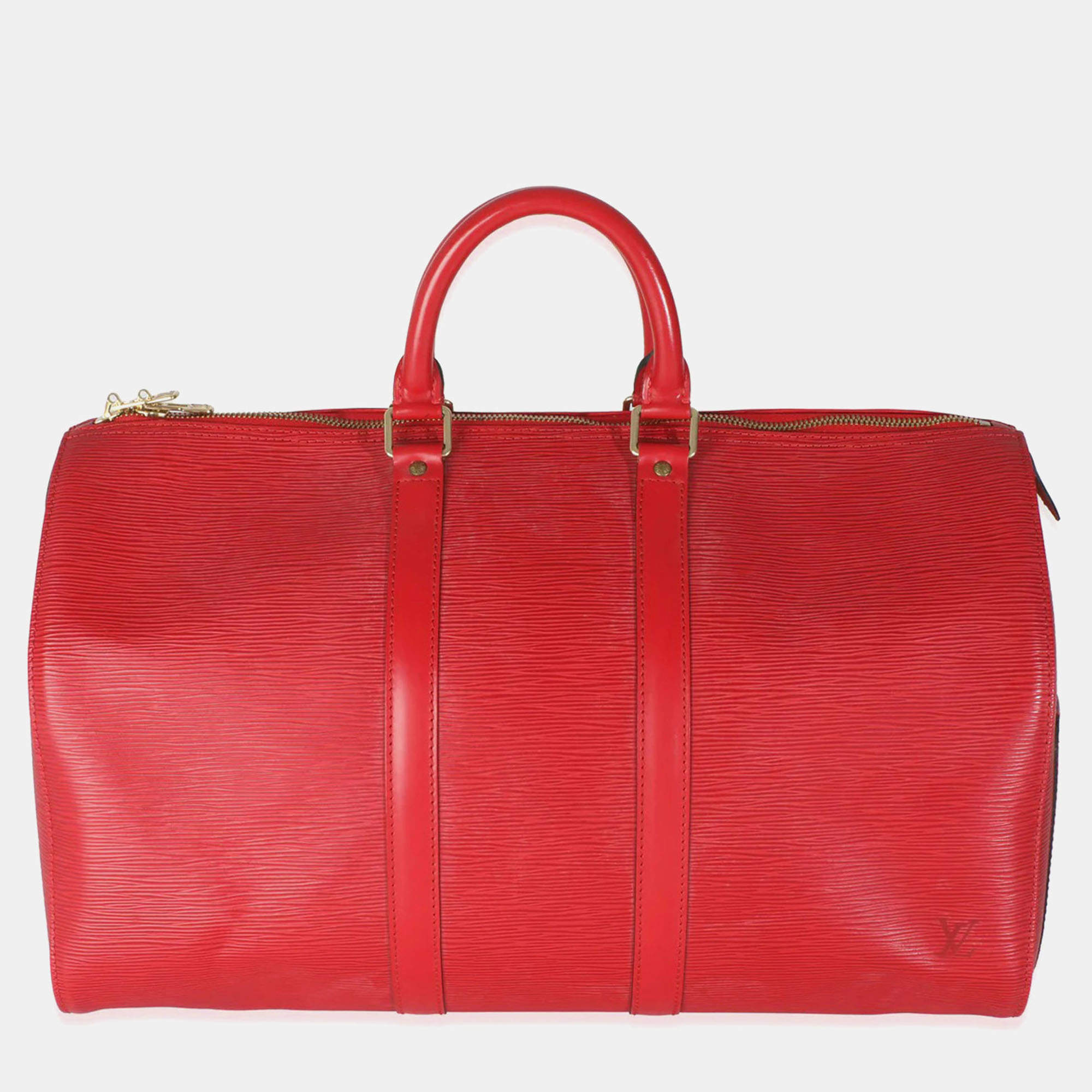Pre Owned Louis Vuitton Vintage Red Epi Leather Keepall 45 Bag