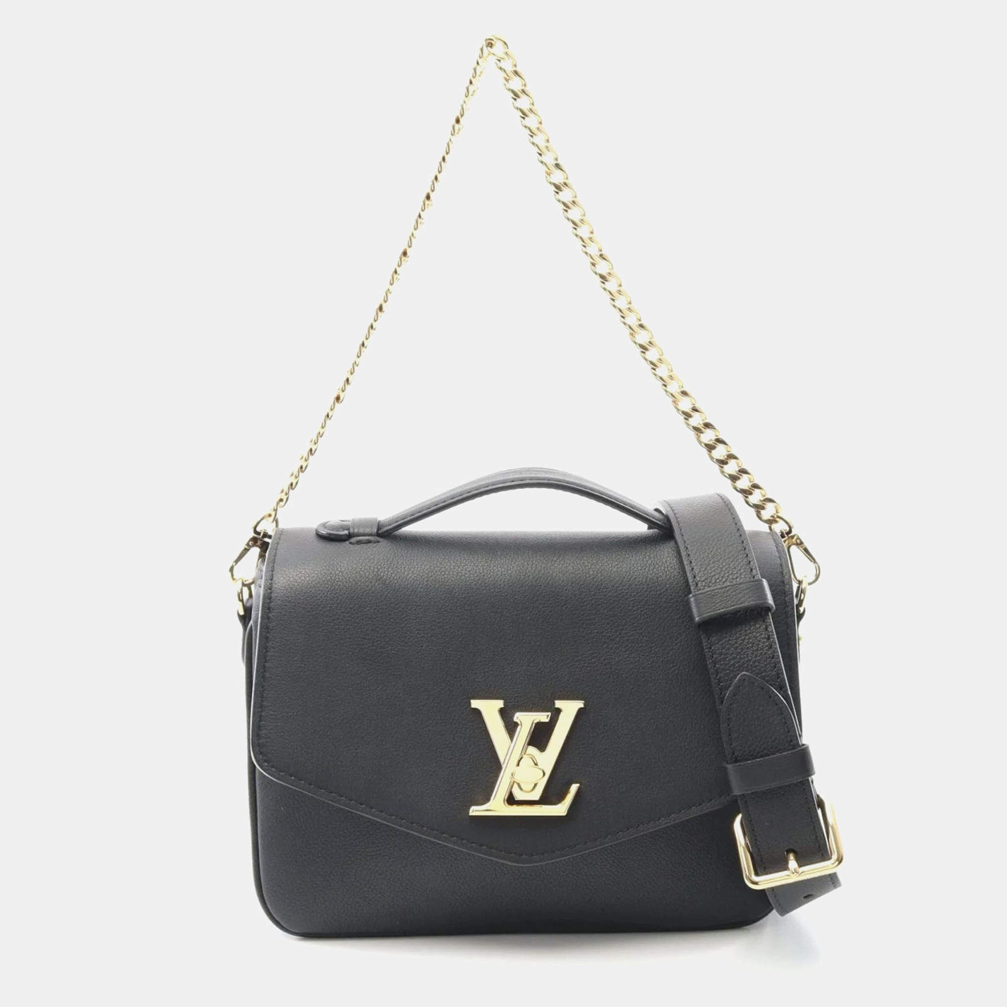 Pre Owned Louis Vuitton Lockme Oxford Black Leather Shoulder Bag