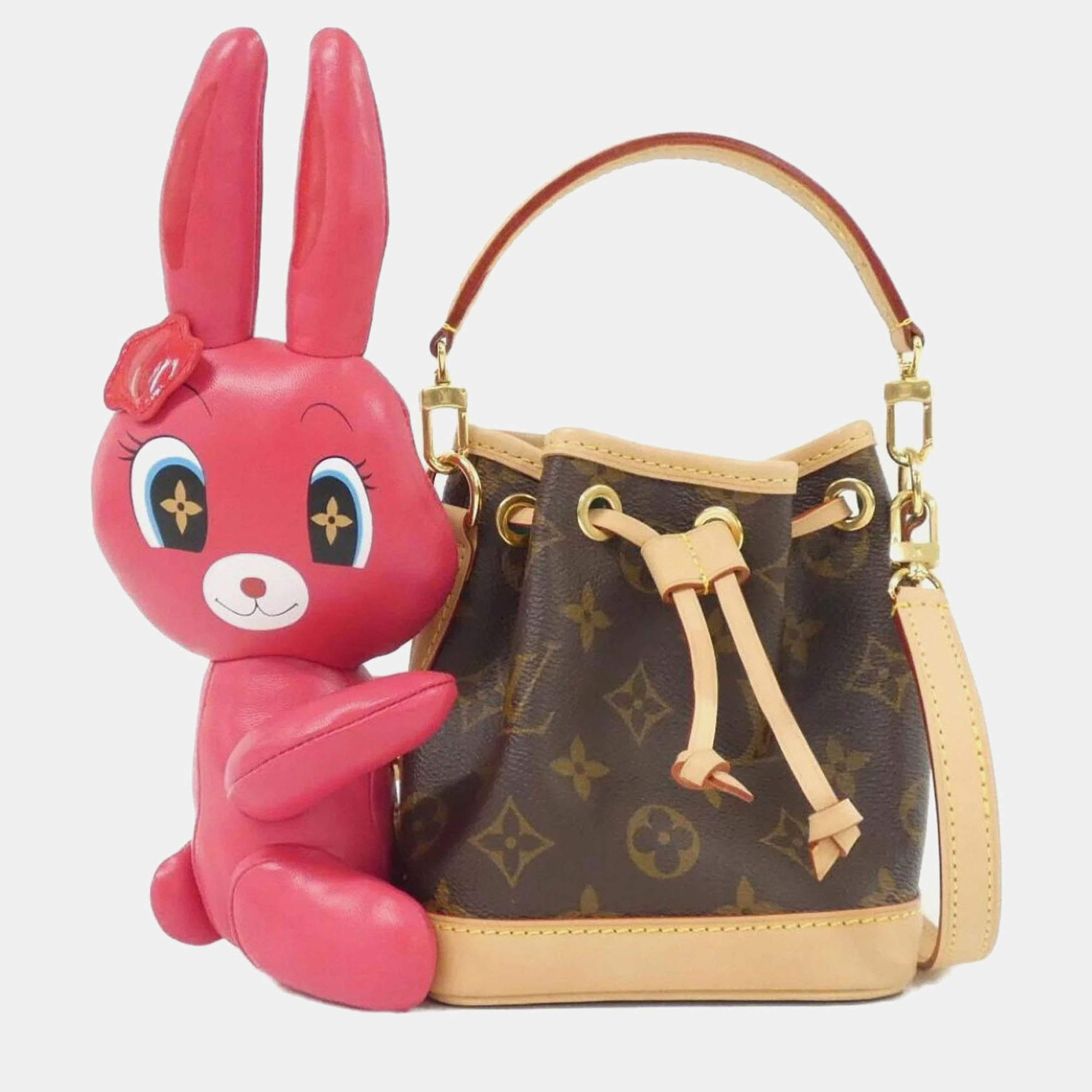 Pre Owned Louis Vuitton Nano Noe Fuschia Marron Monogram Coated Canvas Bucket Bag