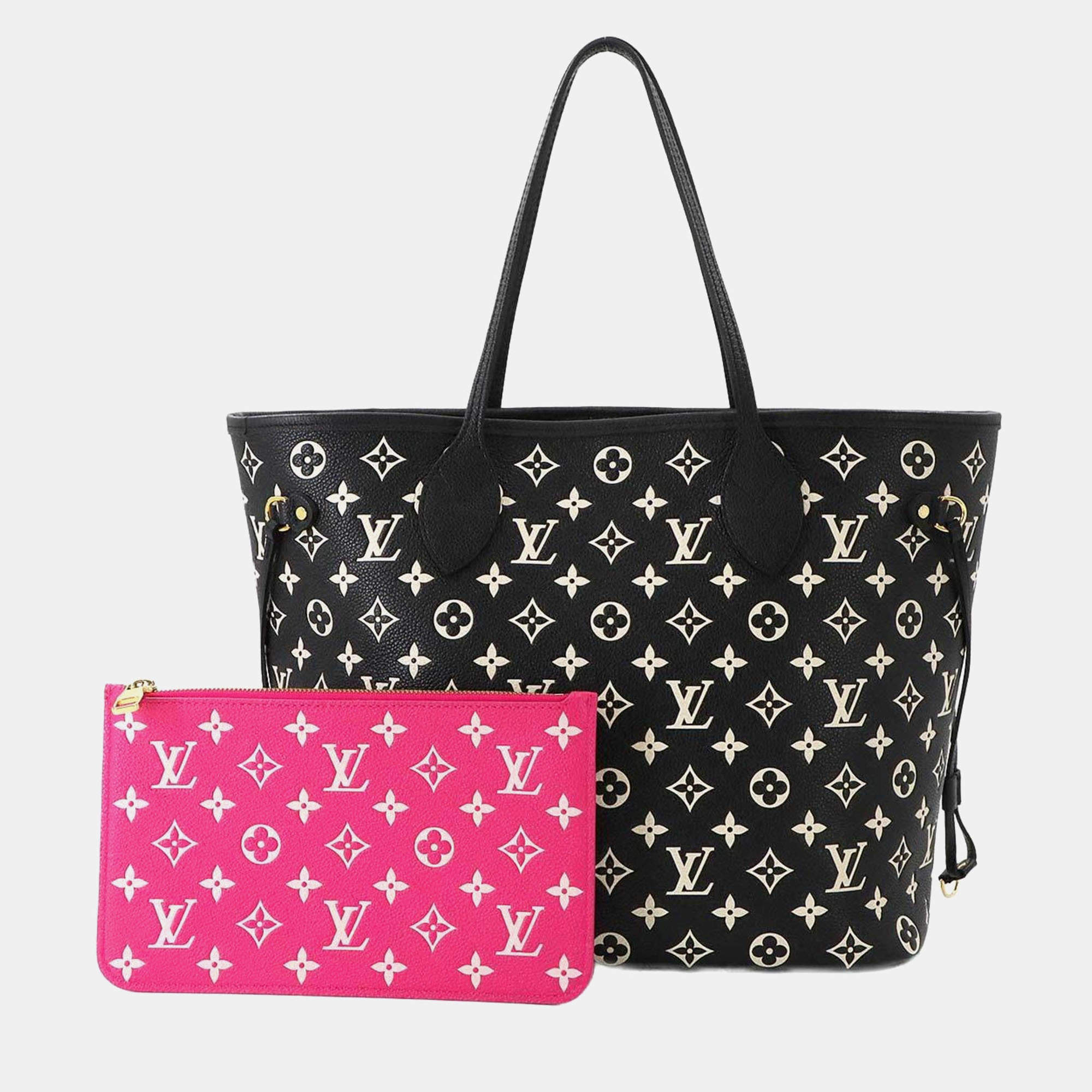 Pre Owned Louis Vuitton Neverfull MM Monogram Empreinte Black White Leather Tote Bag