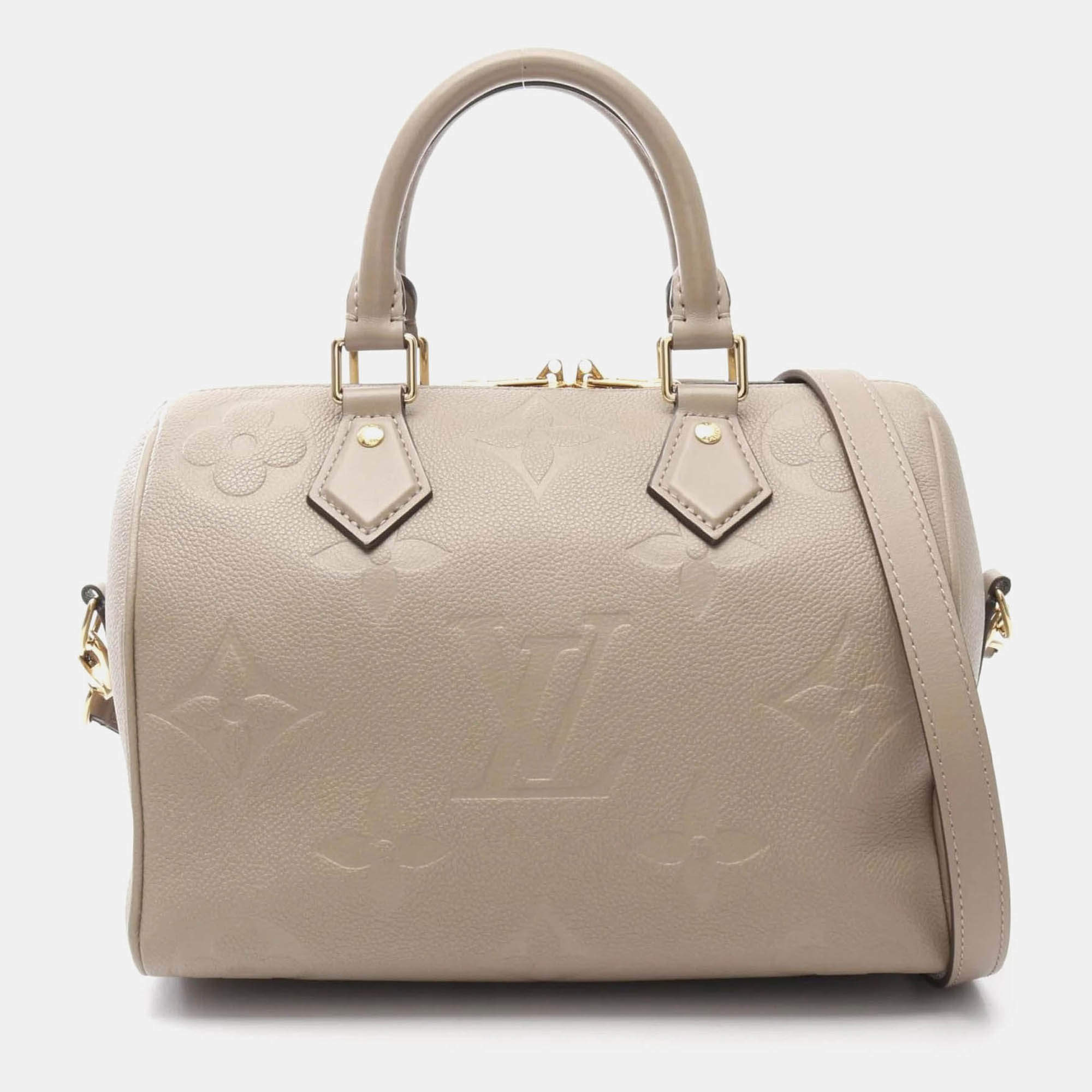 Pre Owned Louis Vuitton Speedy Bandouliere 25 Tourterelle Monogram Empreinte Leather Handbag