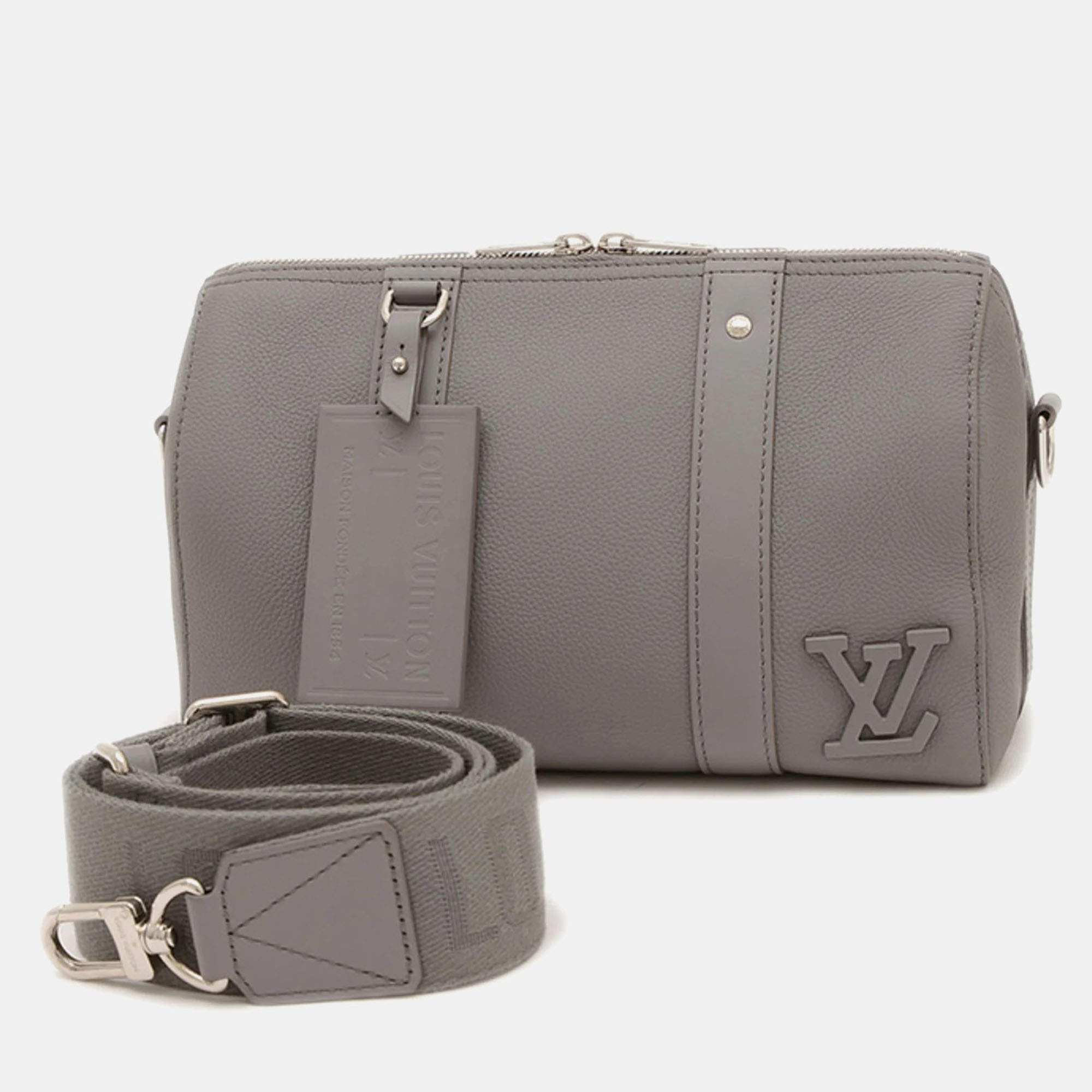 Pre Owned Louis Vuitton Aerogram City Keepall Grey Leather Shoulder Bag