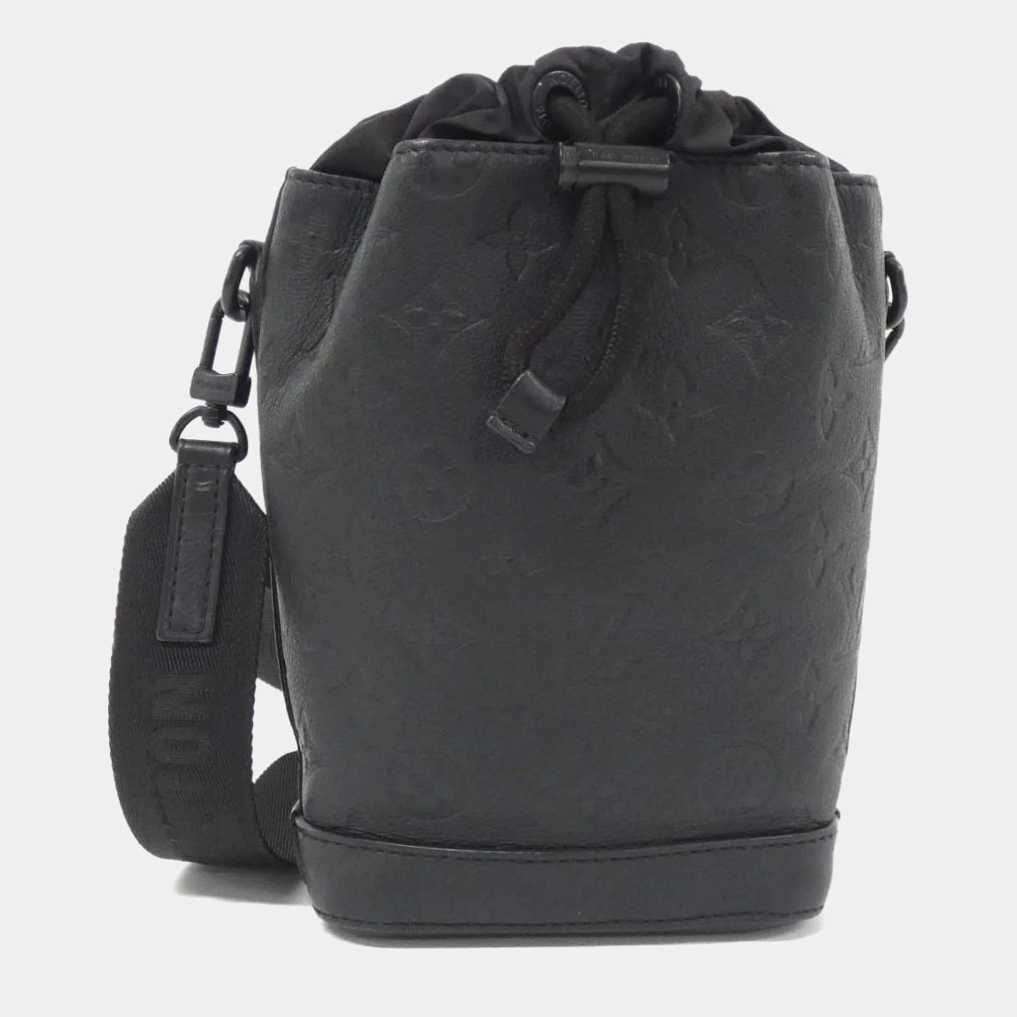 Pre Owned Louis Vuitton Noe Sling Black Monogram Shadow Leather Shoulder Bag