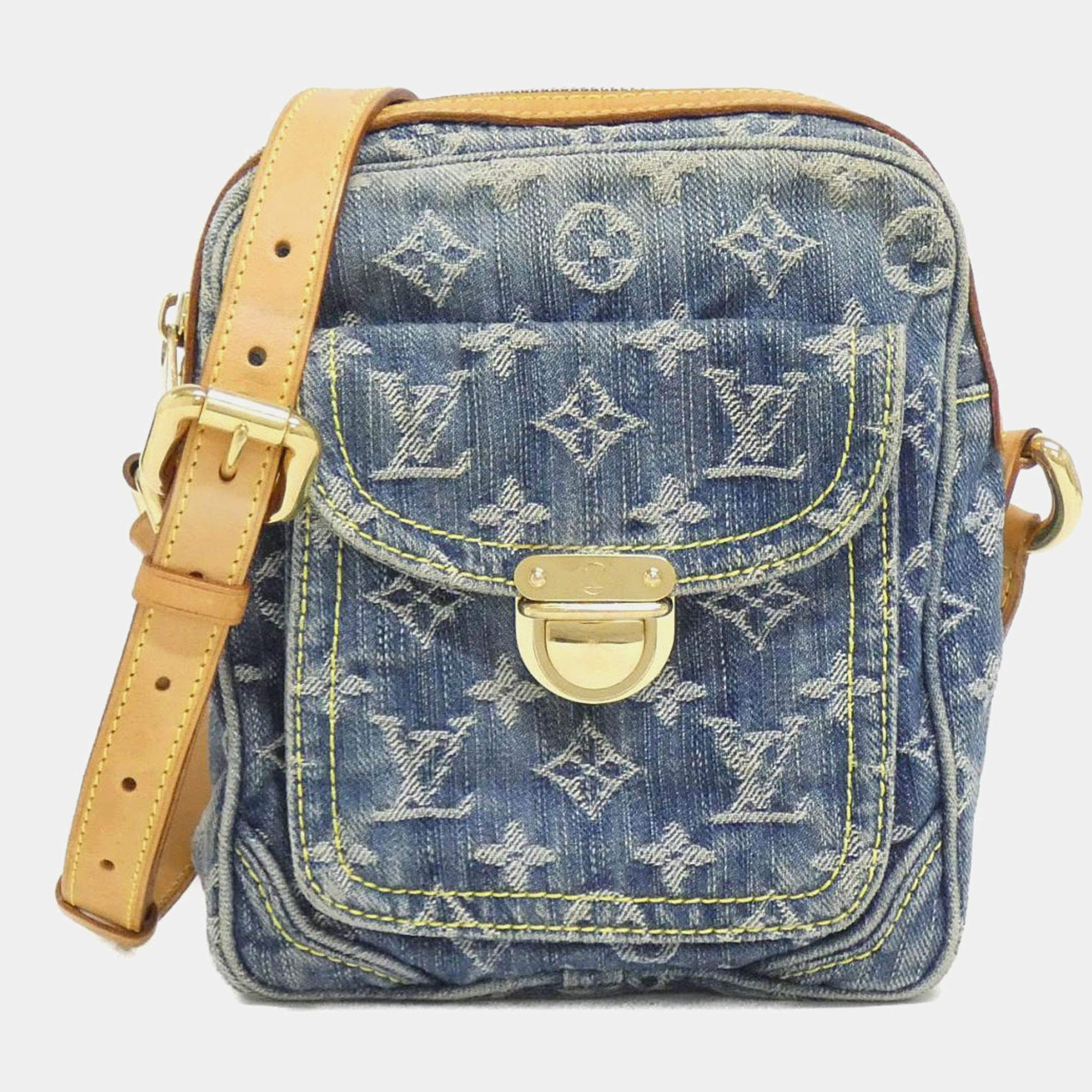 Pre Owned Louis Vuitton Denim Monogram Blue Camera Bag