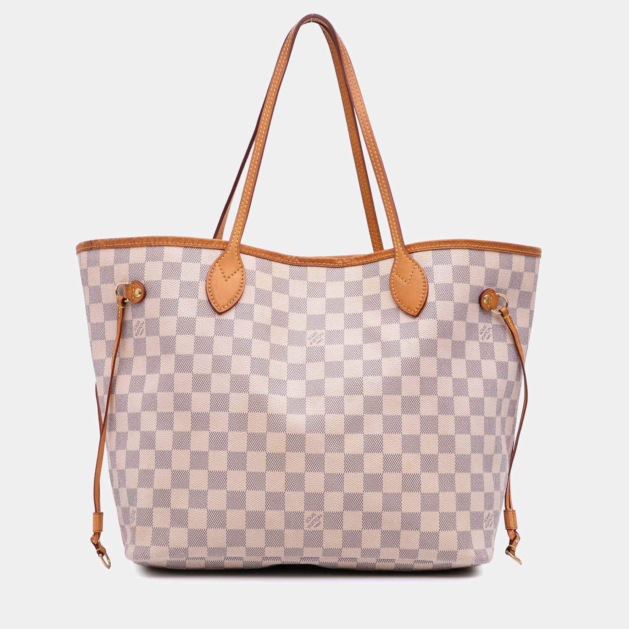 Pre Owned Louis Vuitton White Damier Azur Neverfull MM